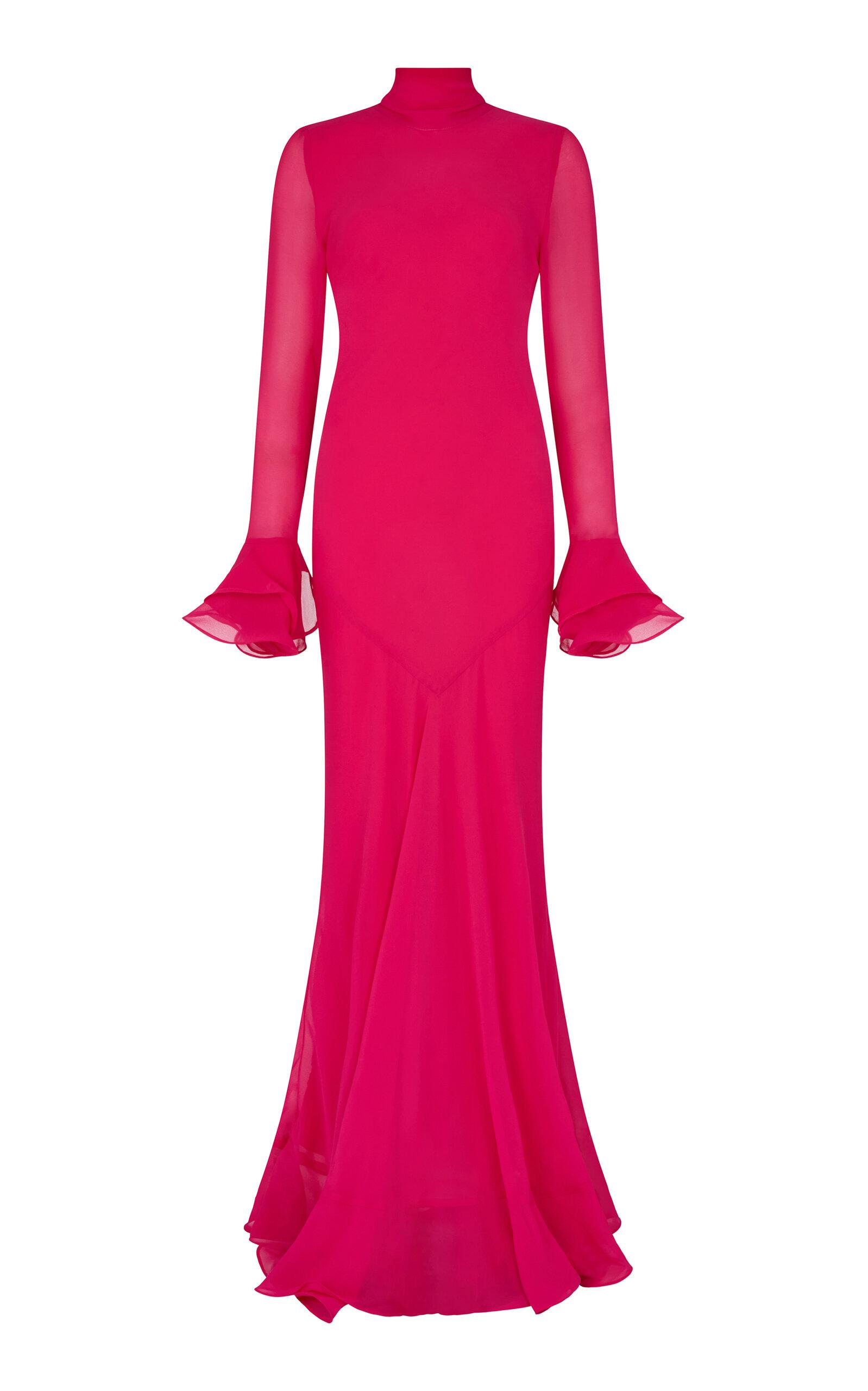 de la vali daira mock-neck ruffle long-sleeve bias-cut maxi dress Georgette Gown in Pink Shoe Size:24 EU (8 Toddler US) ZAPAKA Women Pink Bodycon x-mappingIndex:16473-33764
