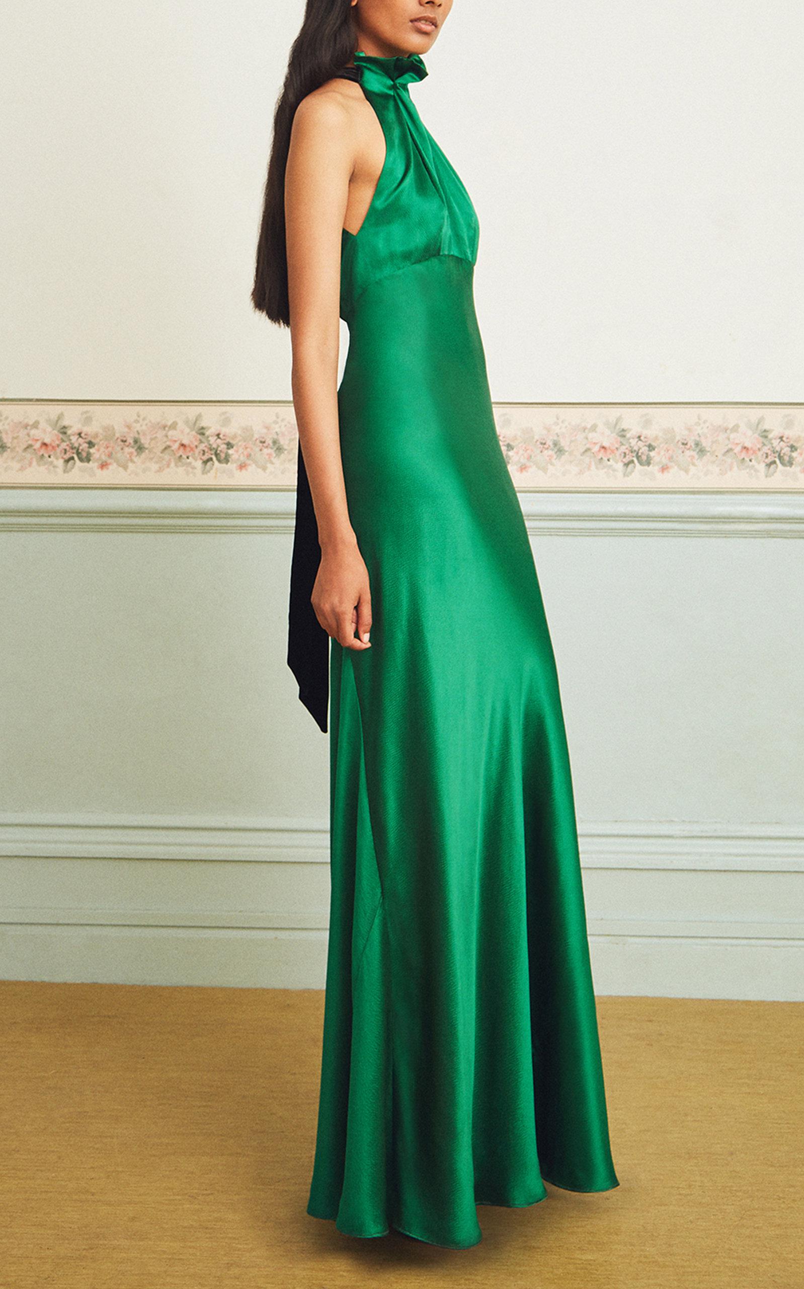 Saloni Michelle Silk High Neck Dress in Green | Lyst
