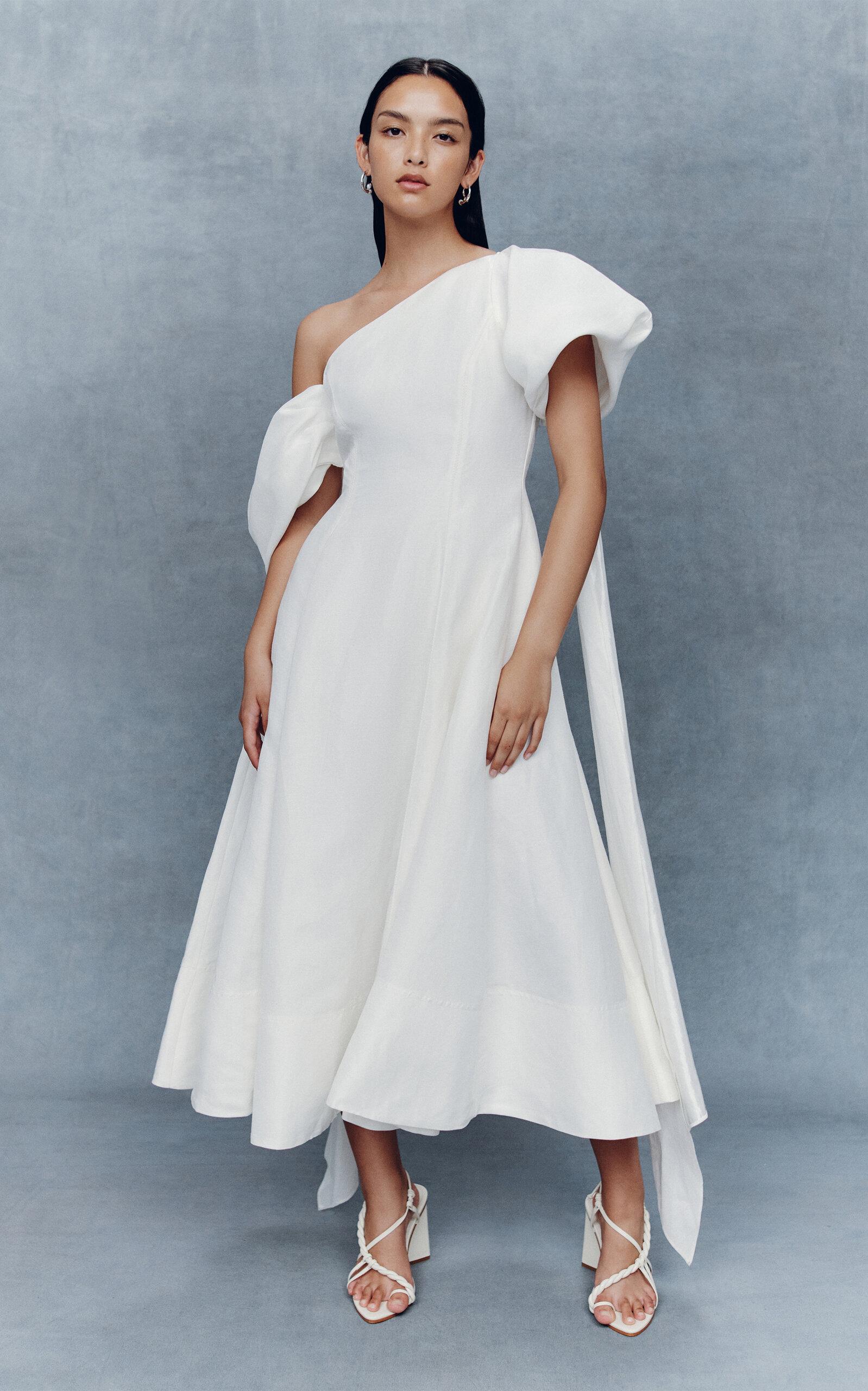Aje. Arista Asymmetric Midi Dress in White | Lyst