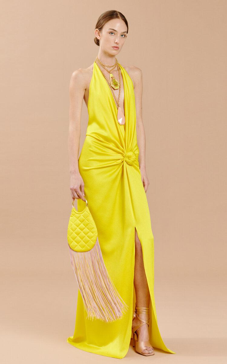 Silvia Tcherassi Torgiano Gathered Halter Maxi Dress in Yellow