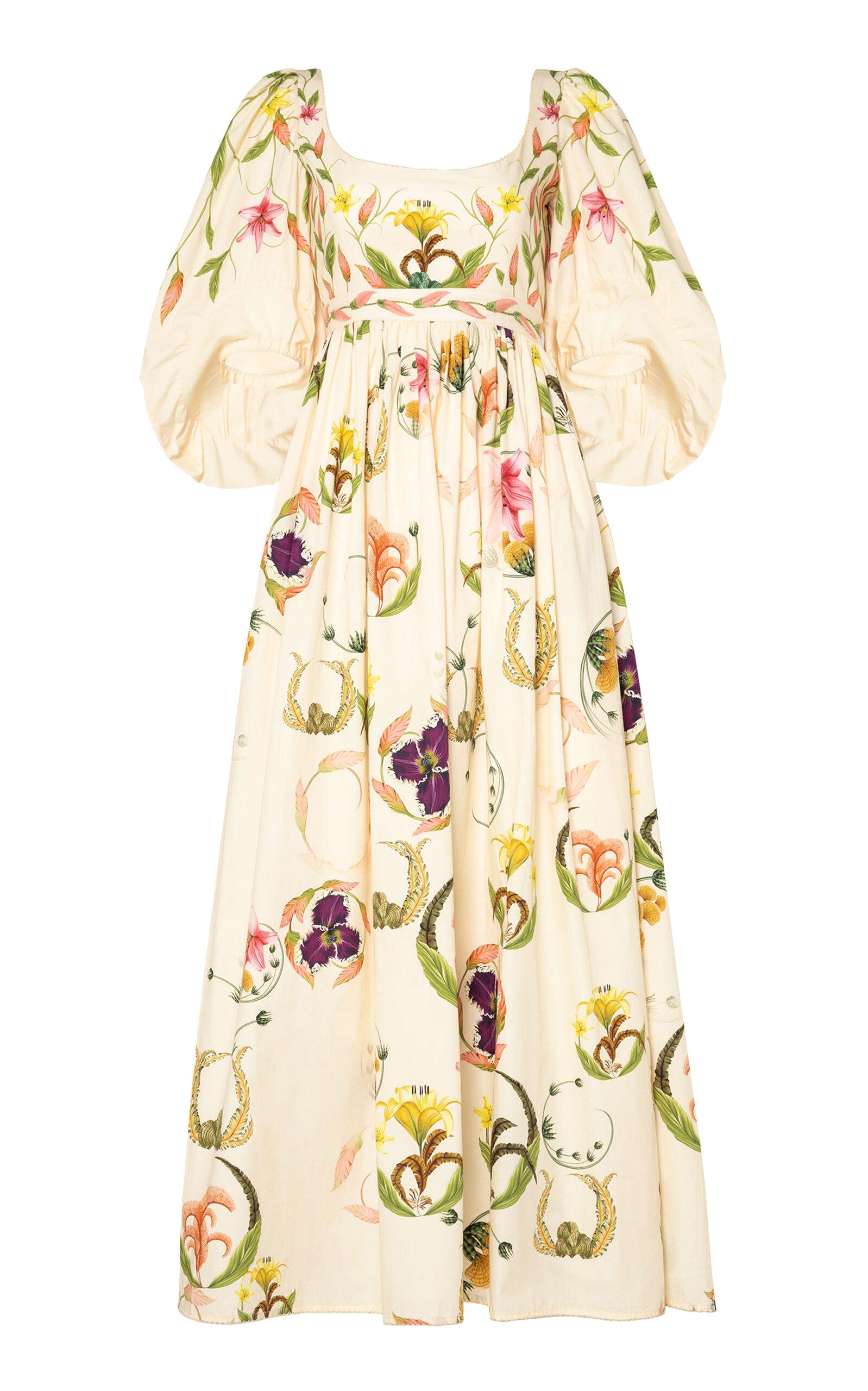 Agua Bendita Vivianne Marina Puff-sleeve Cotton Maxi Dress in Natural | Lyst