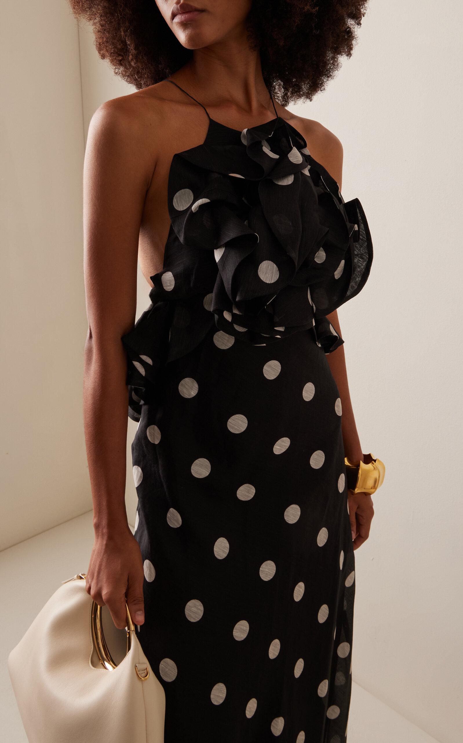 Zimmermann Crush Rosette Polka-Dot Linen-Silk Maxi Dress in