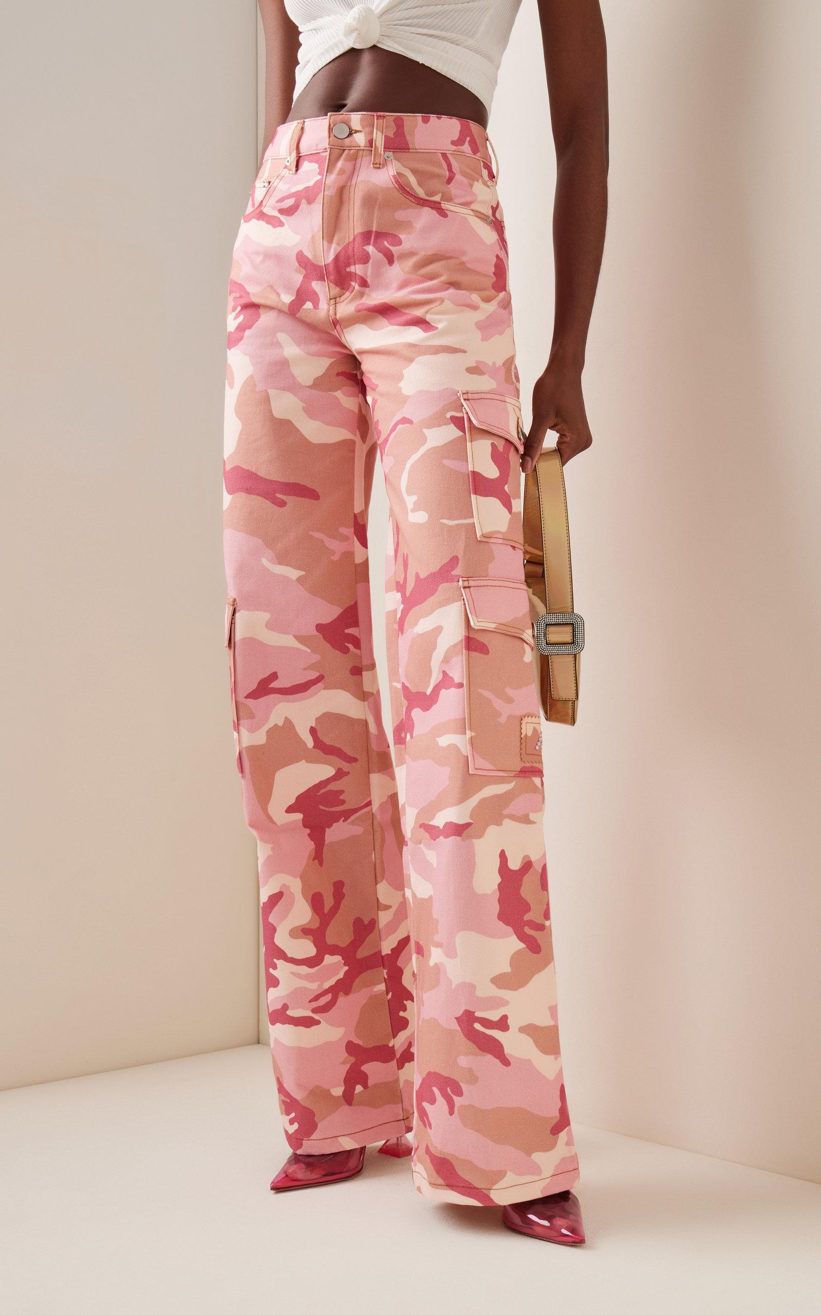 Alessandra Rich Camouflage Gabardine Cargo Pants in Pink | Lyst