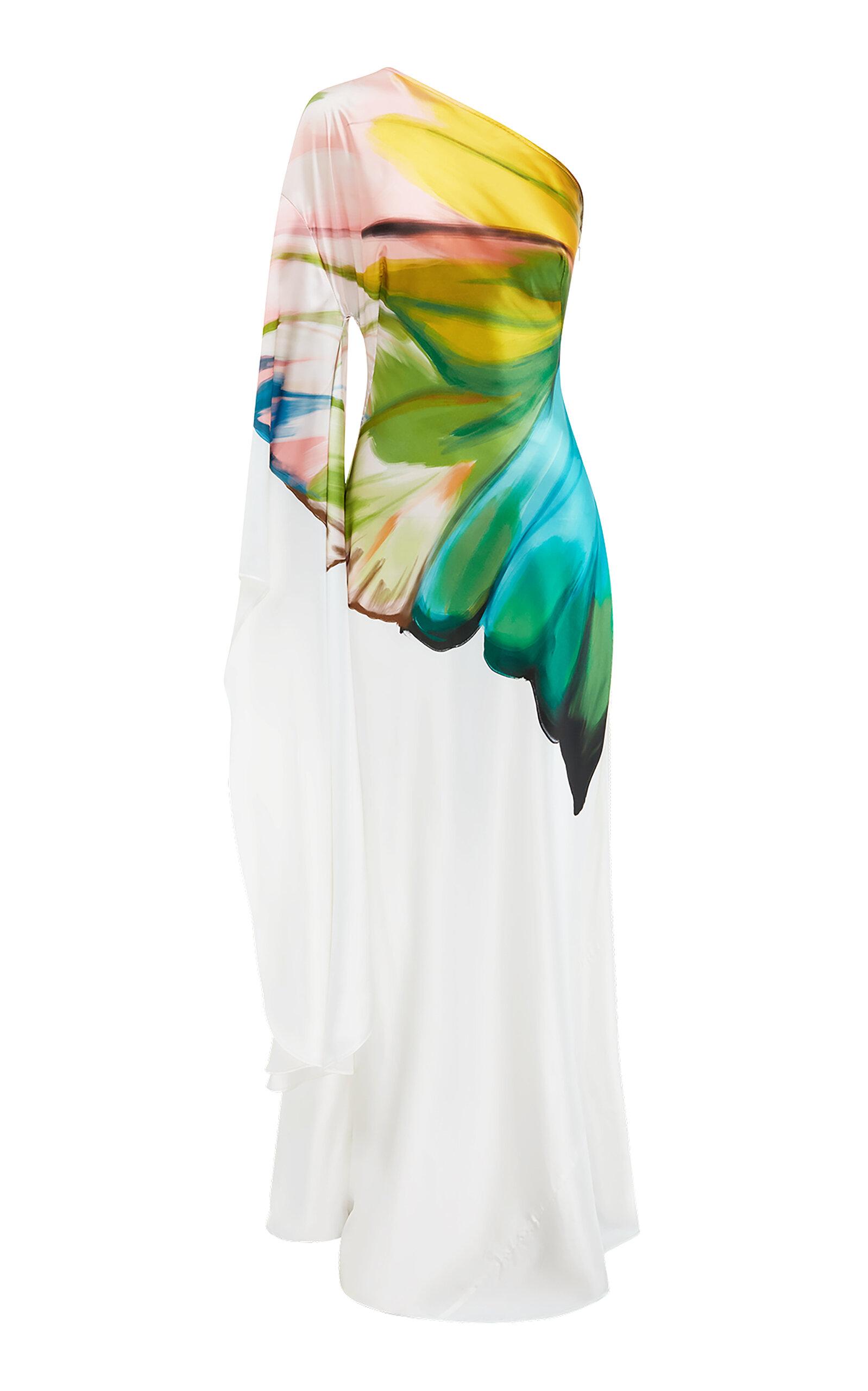 LEO LIN Mei Asymmetric Printed Satin Gown in Blue | Lyst