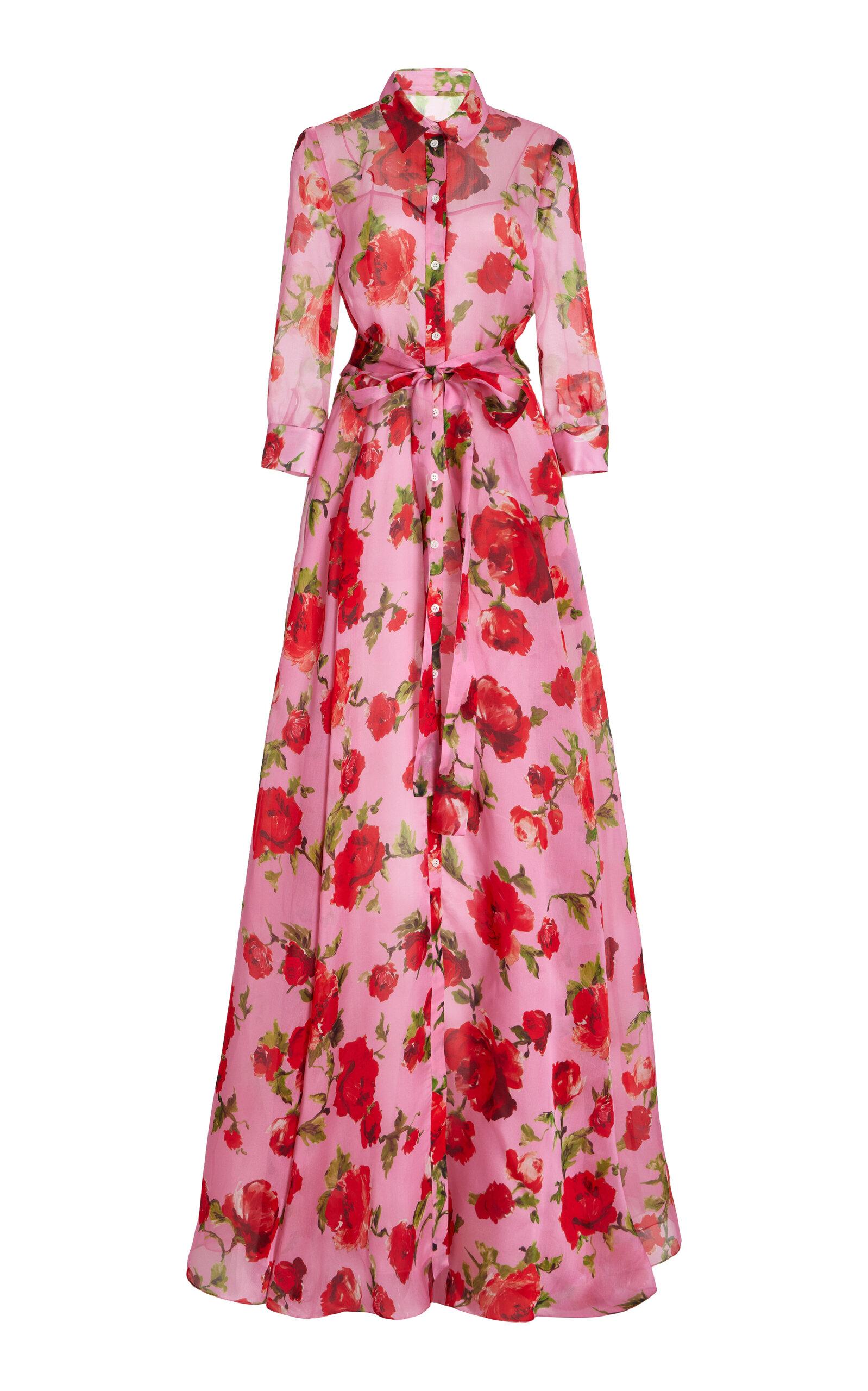 carolina herrera red floral dress Carolina Herrera Strapless Ruched Floral-print Crepe Midi Dress - Women - Red Dresses
