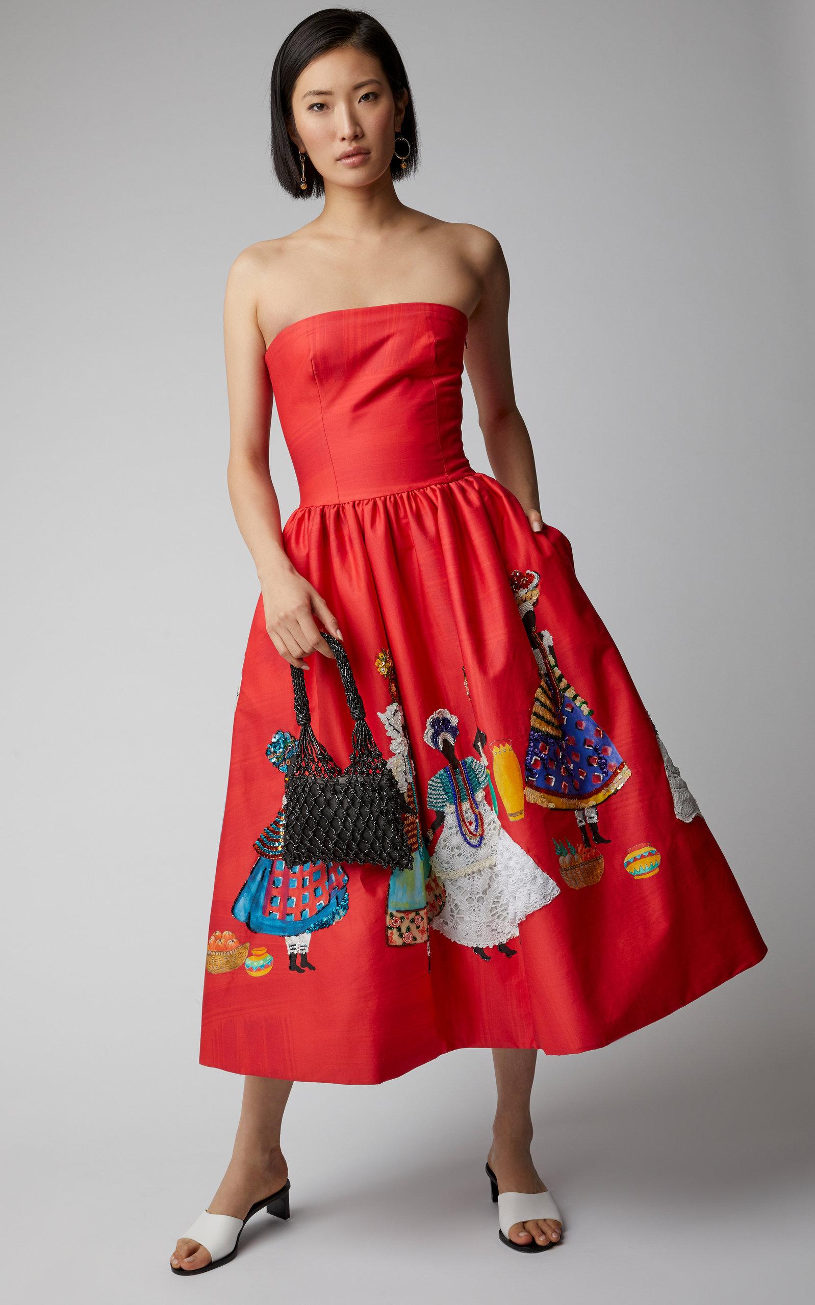 Stella Jean Cotton Strapless Midi Dress 