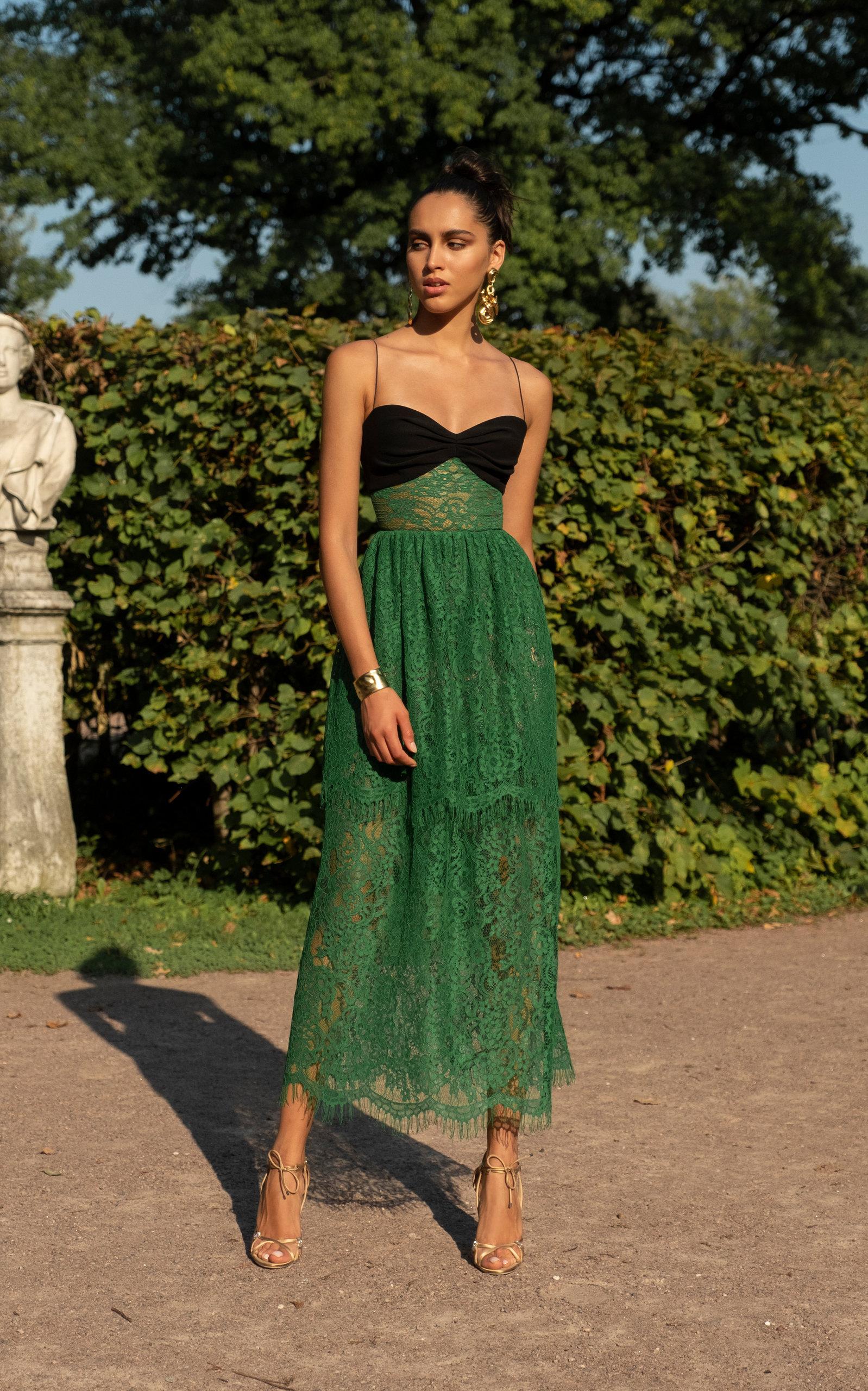 Rasario Embroidered Lace Sheath Dress in Green | Lyst