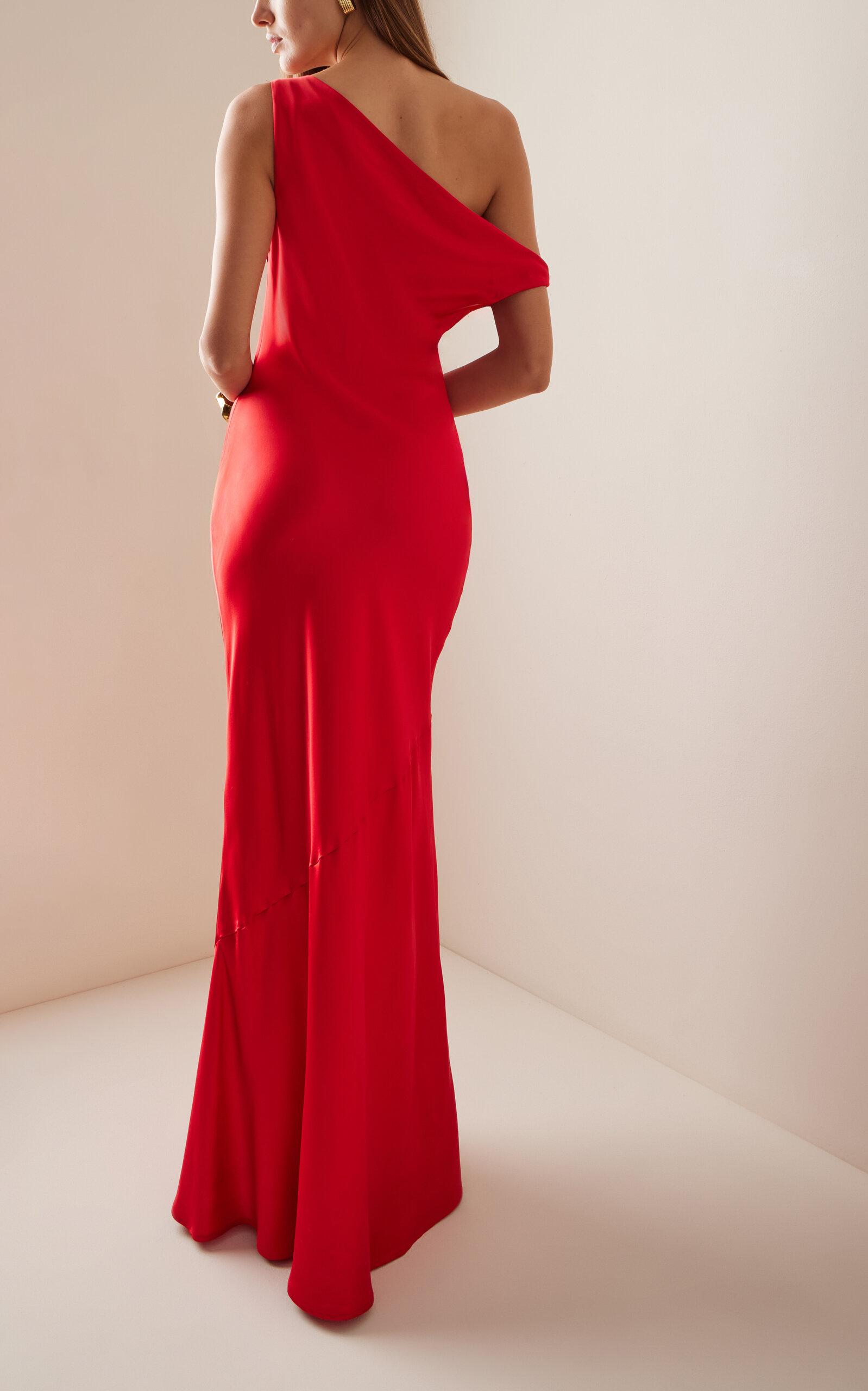 staud ashanti draped satin maxi dress Staud Ashanti Satin One-Shoulder Gown