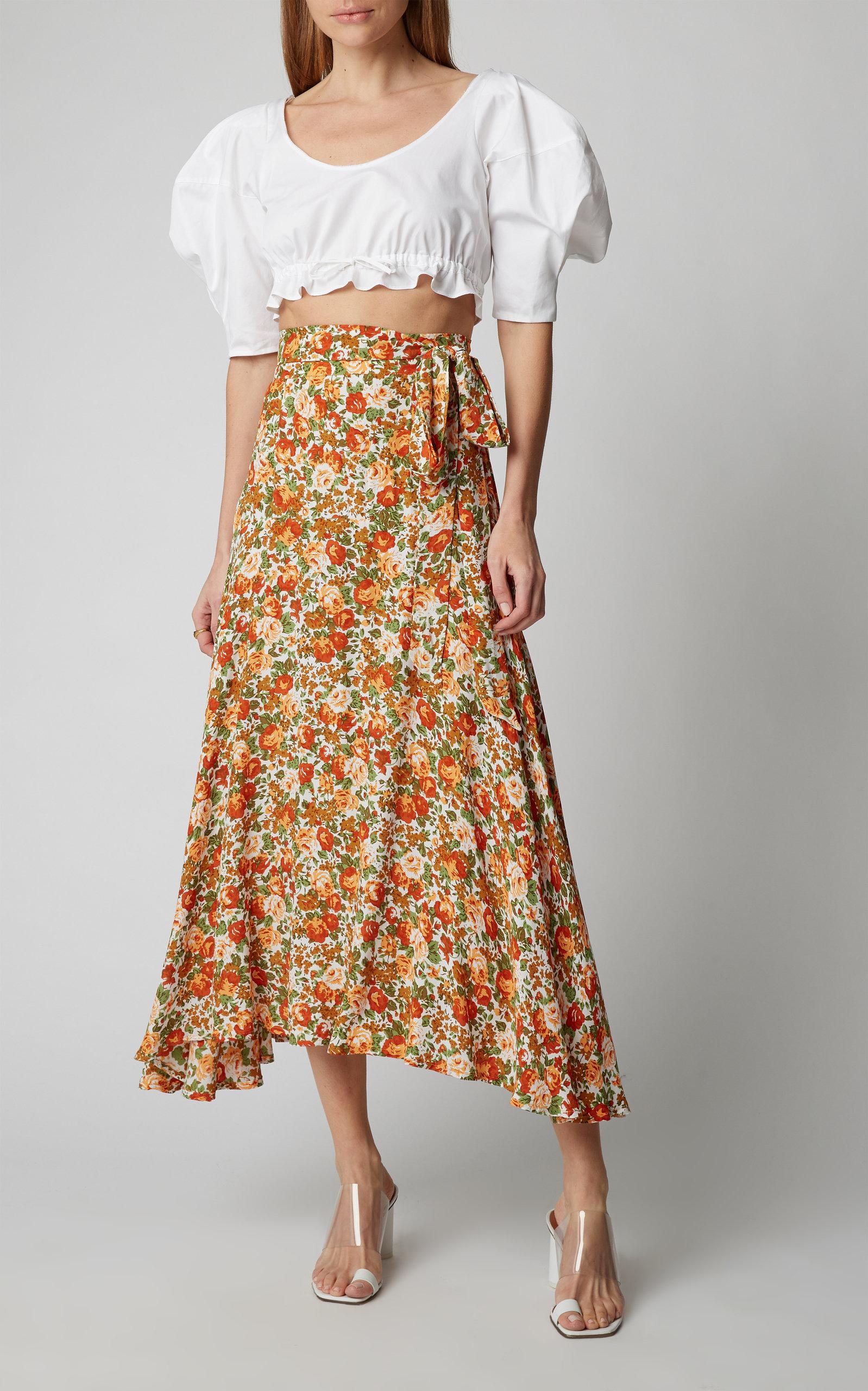 Floral-print Midi Skirt in Orange ...