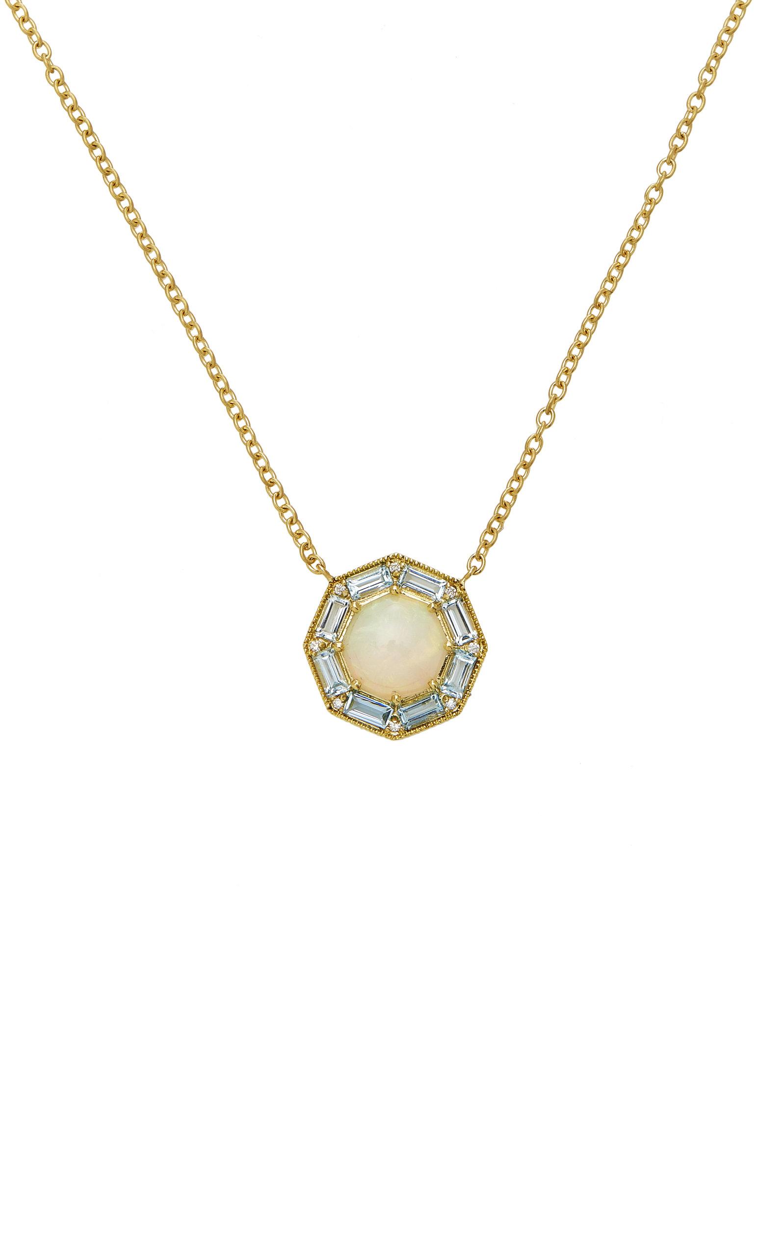 Opal Inlay and Diamond Peace Pendant on Rainbow Gemstone Mix Knotted N –  Sheryl Lowe