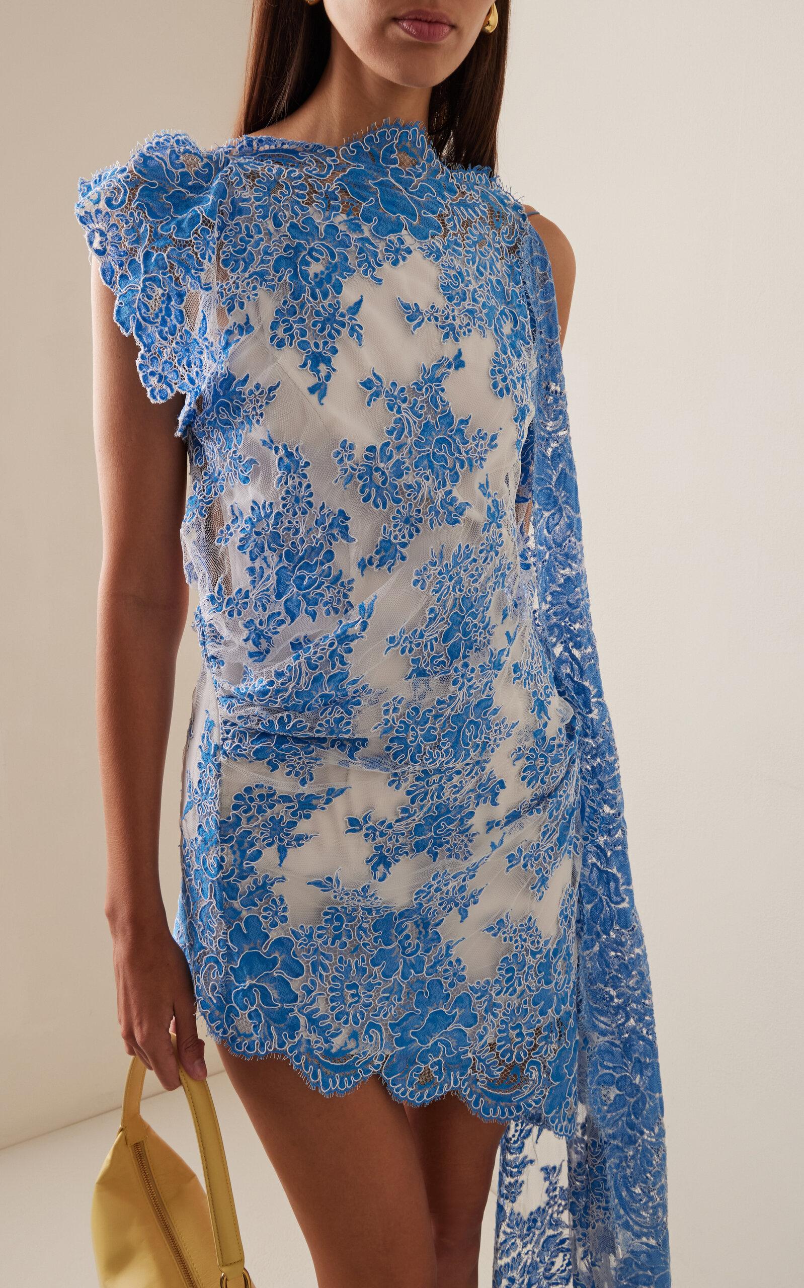 Christopher Esber Asymmetric Lace Mini Dress in Blue | Lyst