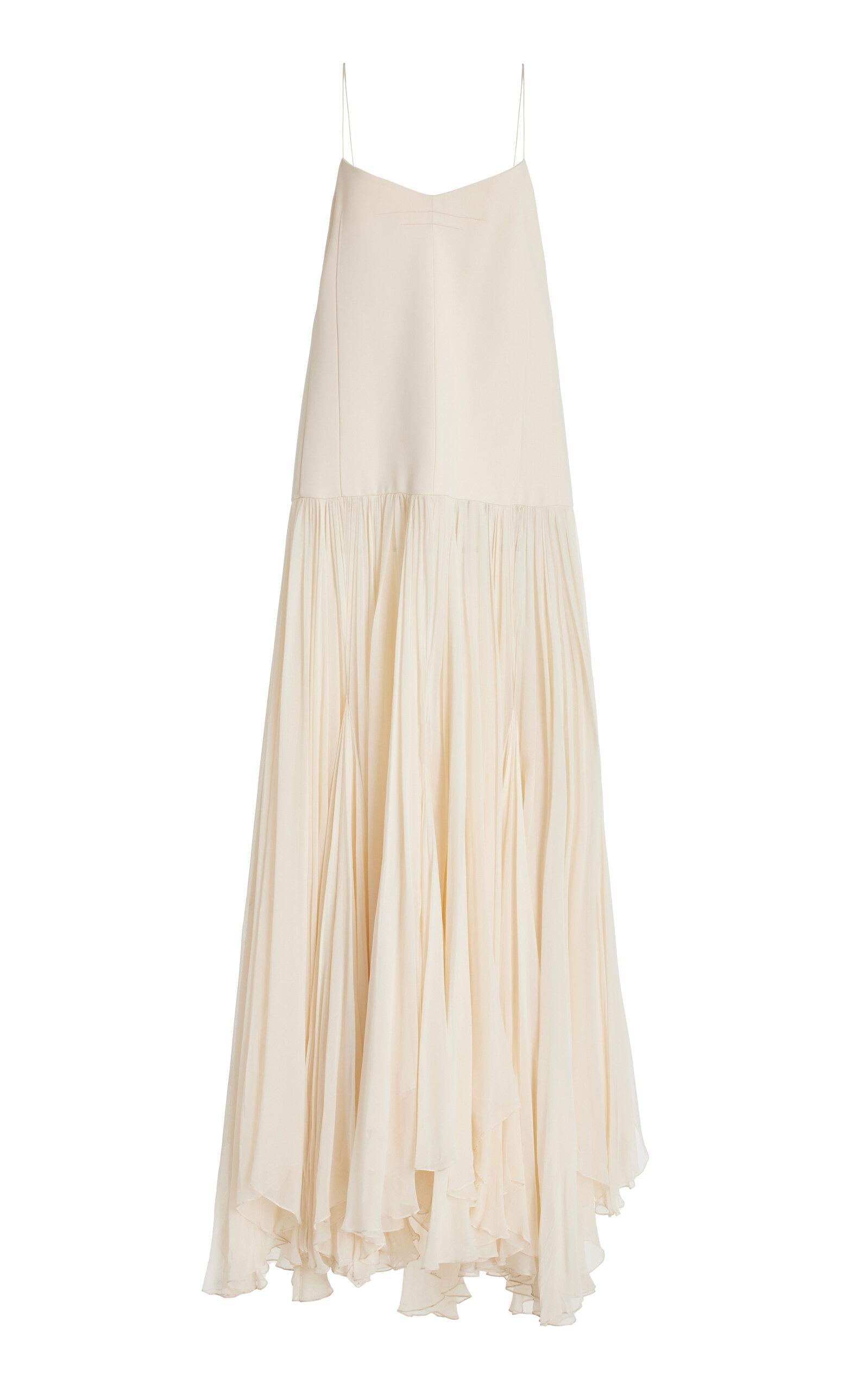 pliss ruffle trim maxi dress in ivory Pliss Ruffle Trim Maxi Dress in Ivory