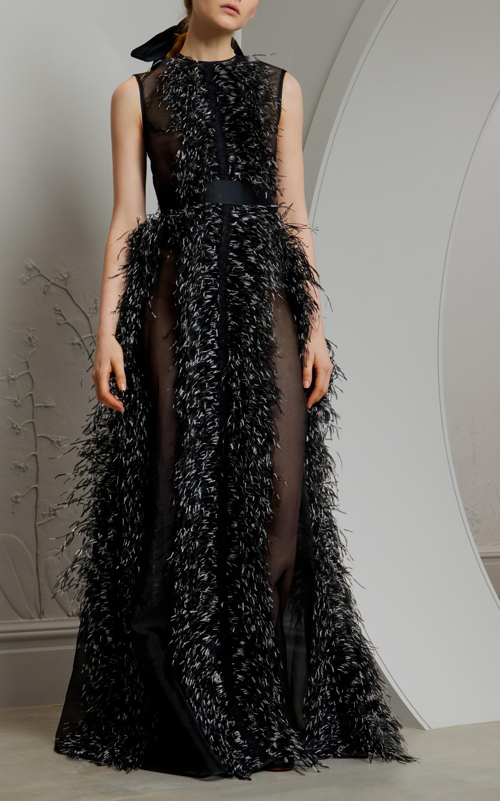 Huishan Zhang Silk Beau Feather Gown in Black - Lyst