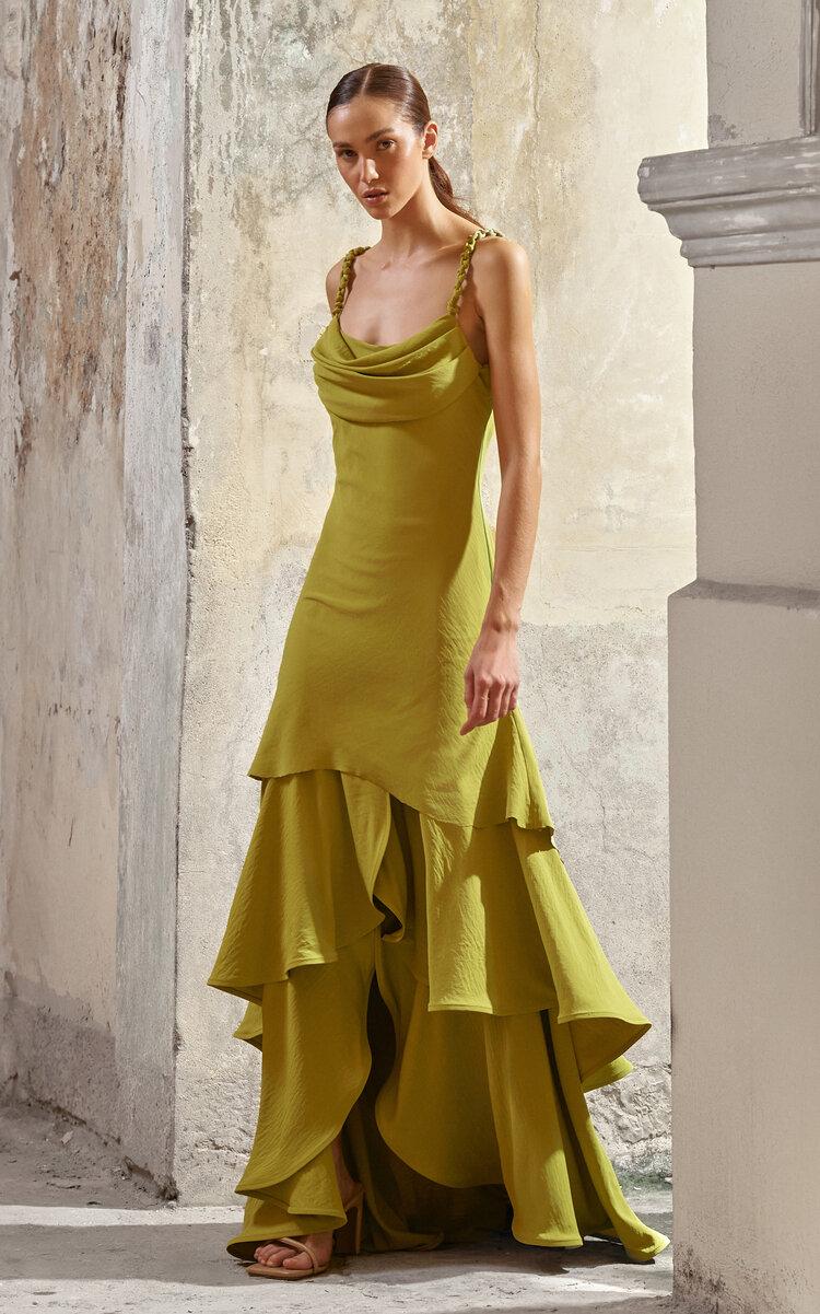 ANDRES OTALORA Inoportuna Tiered Maxi Dress in Green | Lyst Australia