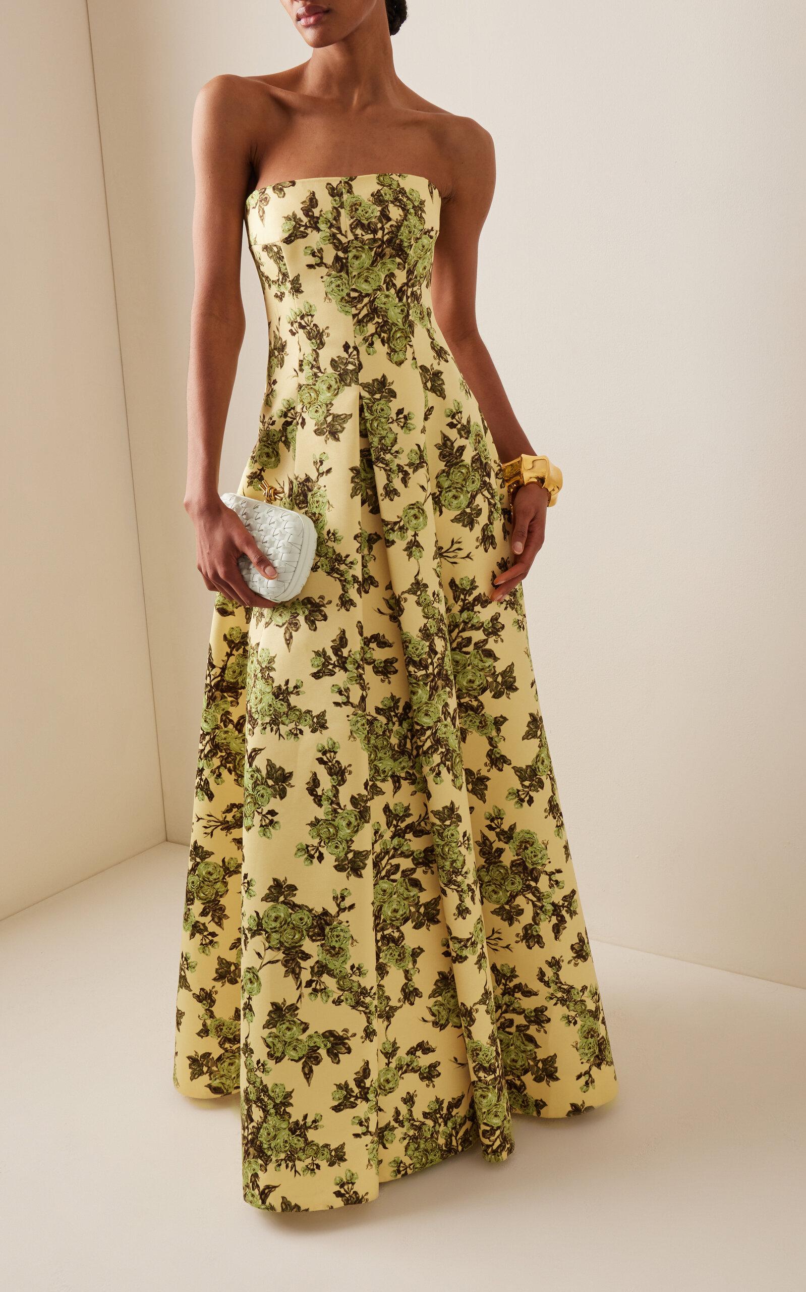 Emilia Wickstead Ragna Rose-print Taffeta-faille Dress in Yellow | Lyst