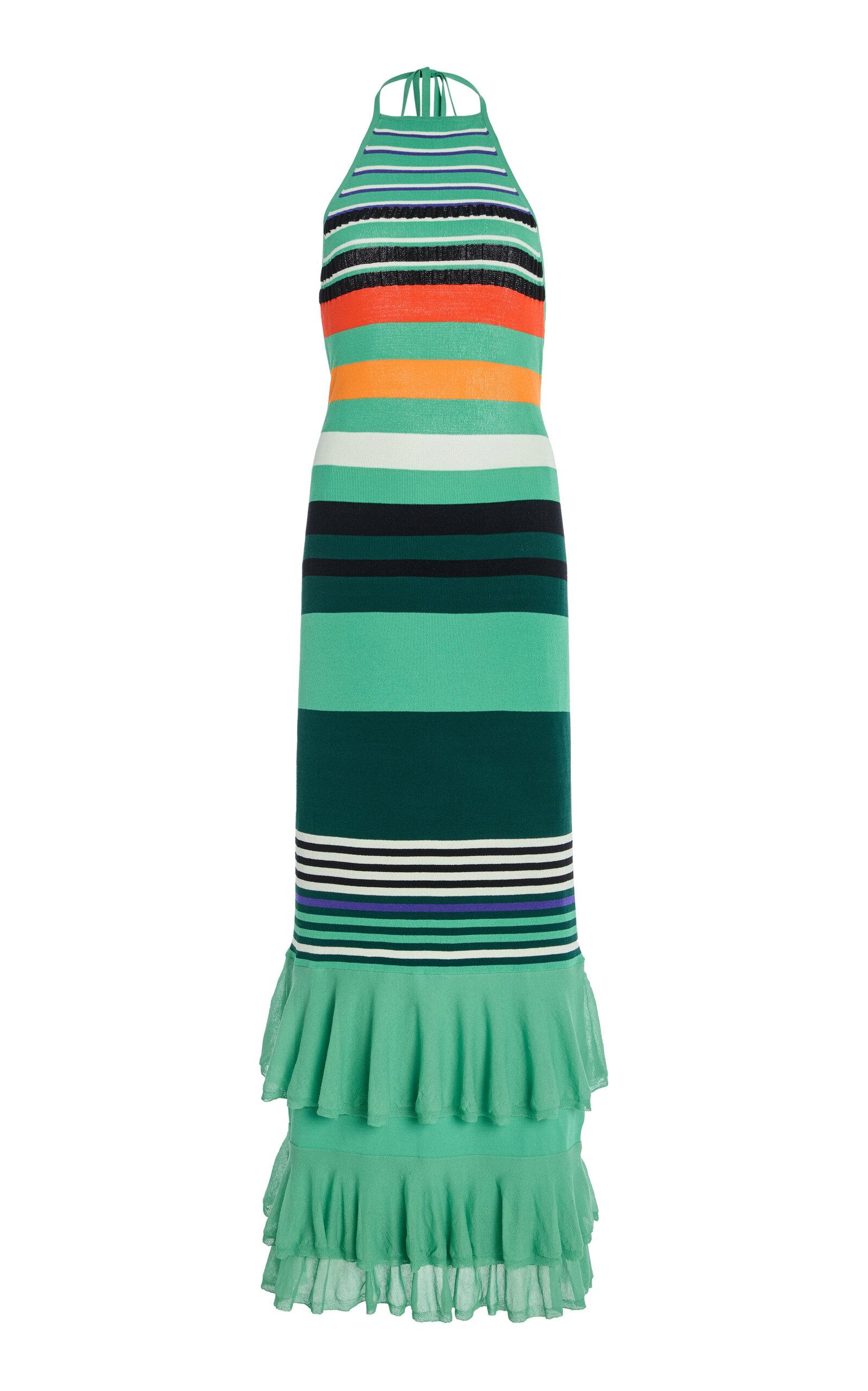 green and white striped halter dress Striped Sleeveless Halter Neck Maxi Dress 