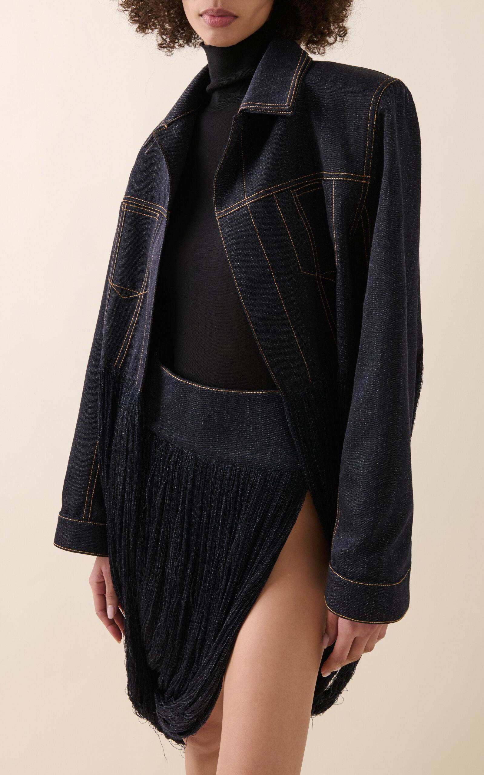 Alaïa Fringed Yarn Knit Wool-denim Twill Jacket in Blue Lyst