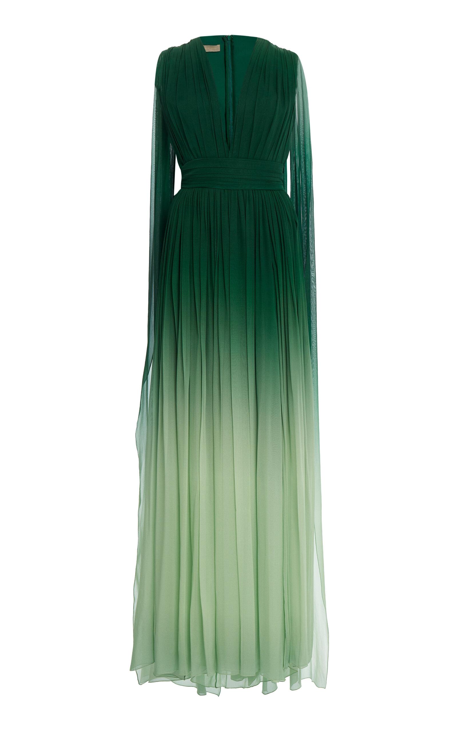 Elie Saab Cape-detailed Ombre Silk Dress in Green Lyst