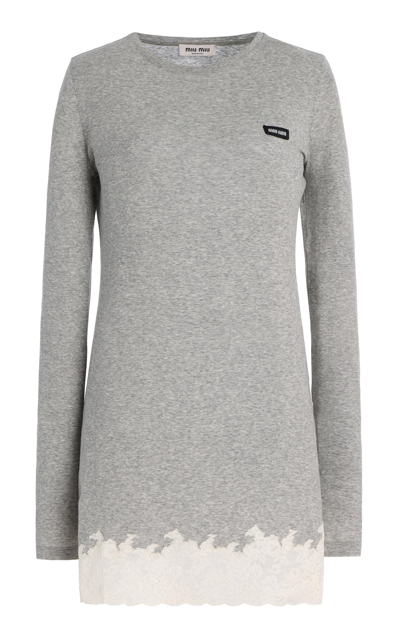 Miu Miu Long Sleeve Mini Dress in Gray | Lyst