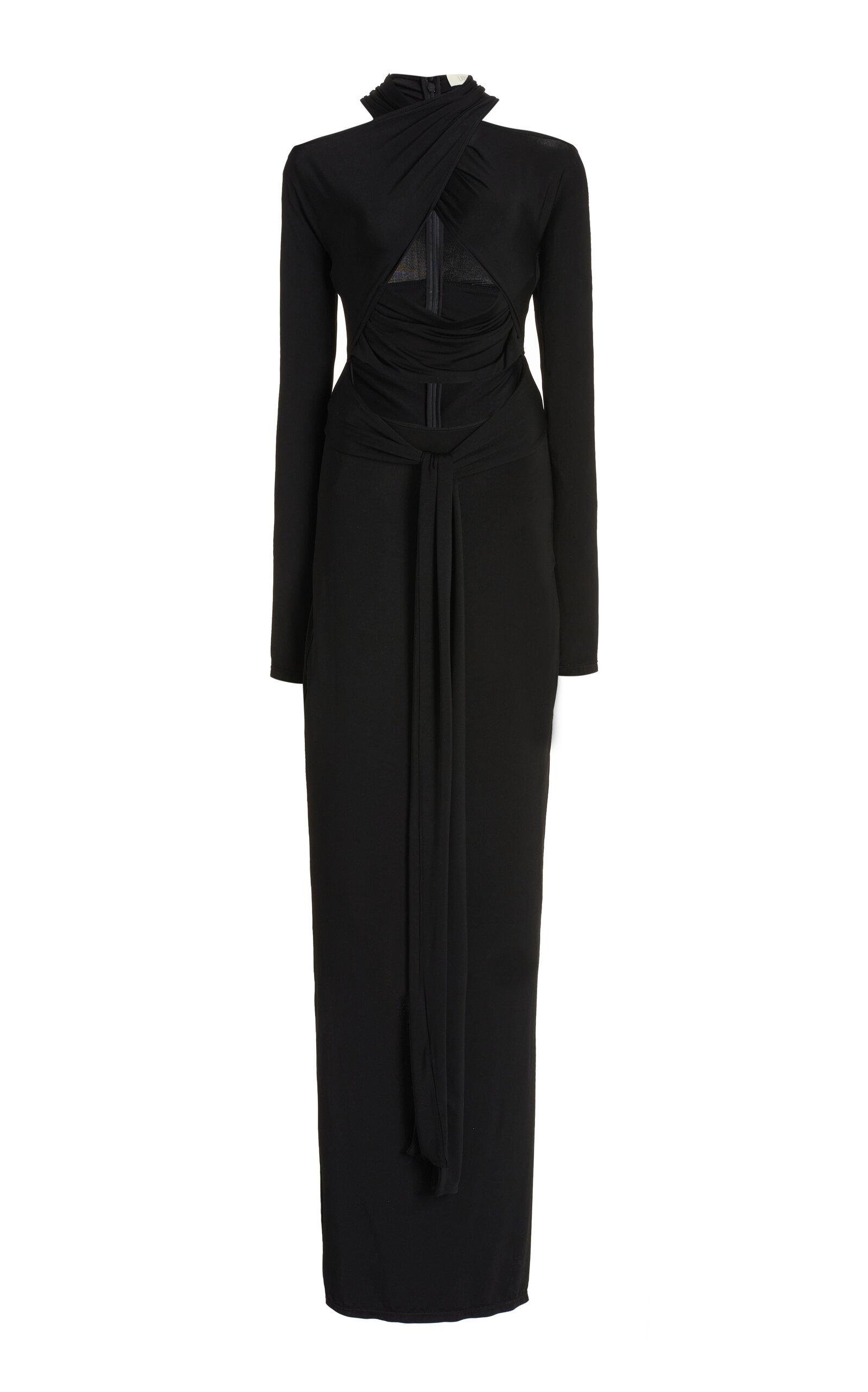 LAPOINTE Lightweight Jersey Maxi Wrap Dress in Black | Lyst