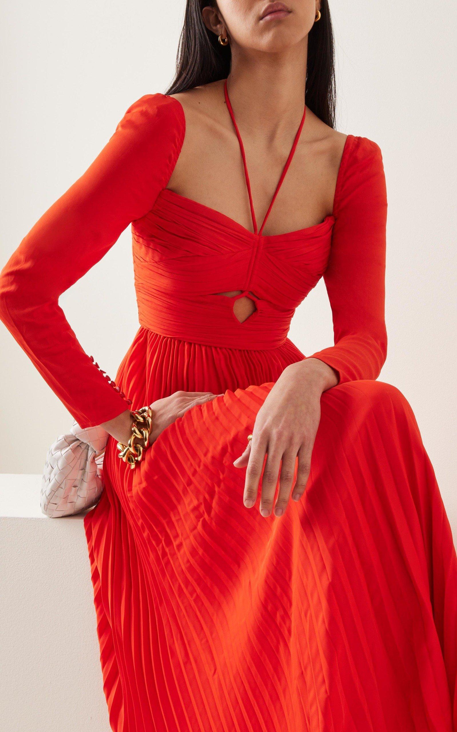 Self-Portrait Cutout Stretch-crepe Midi Dress in Red | Lyst
