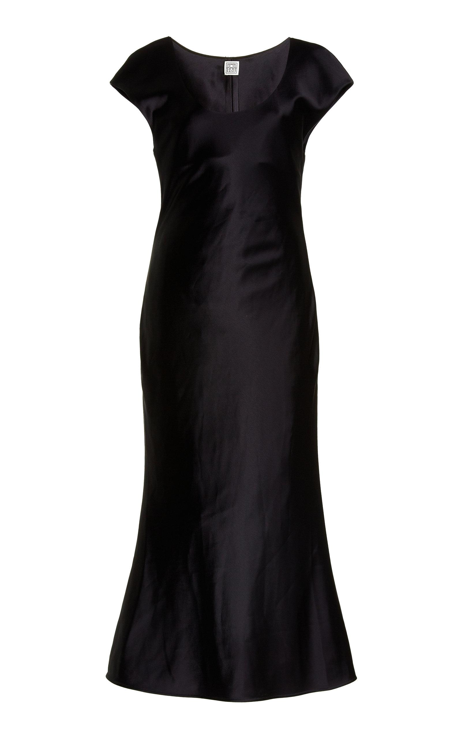 Totême Satin Midi Slip Dress in Black | Lyst