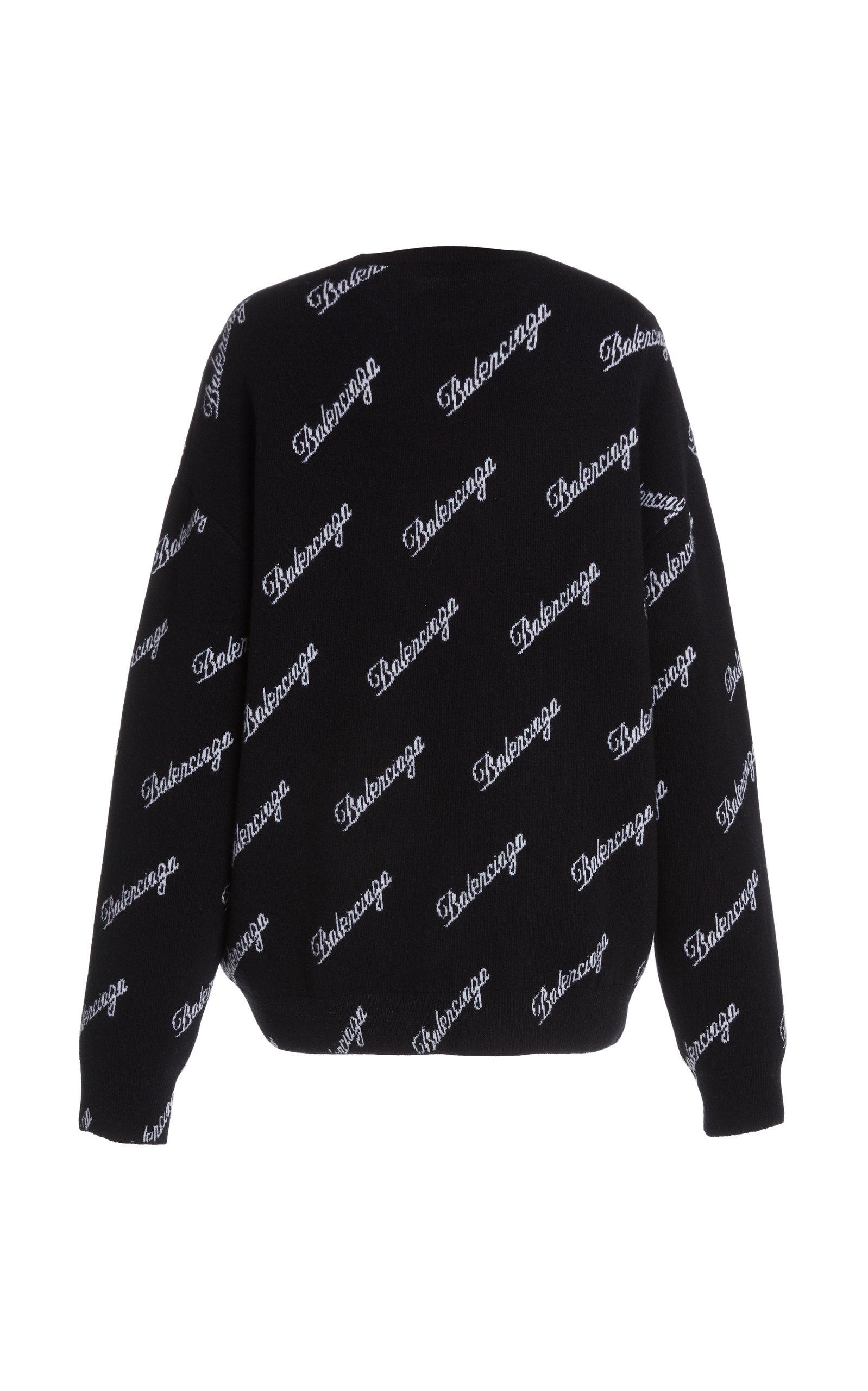 Balenciaga Script-logo Intarsia Wool-blend Sweater in Black | Lyst