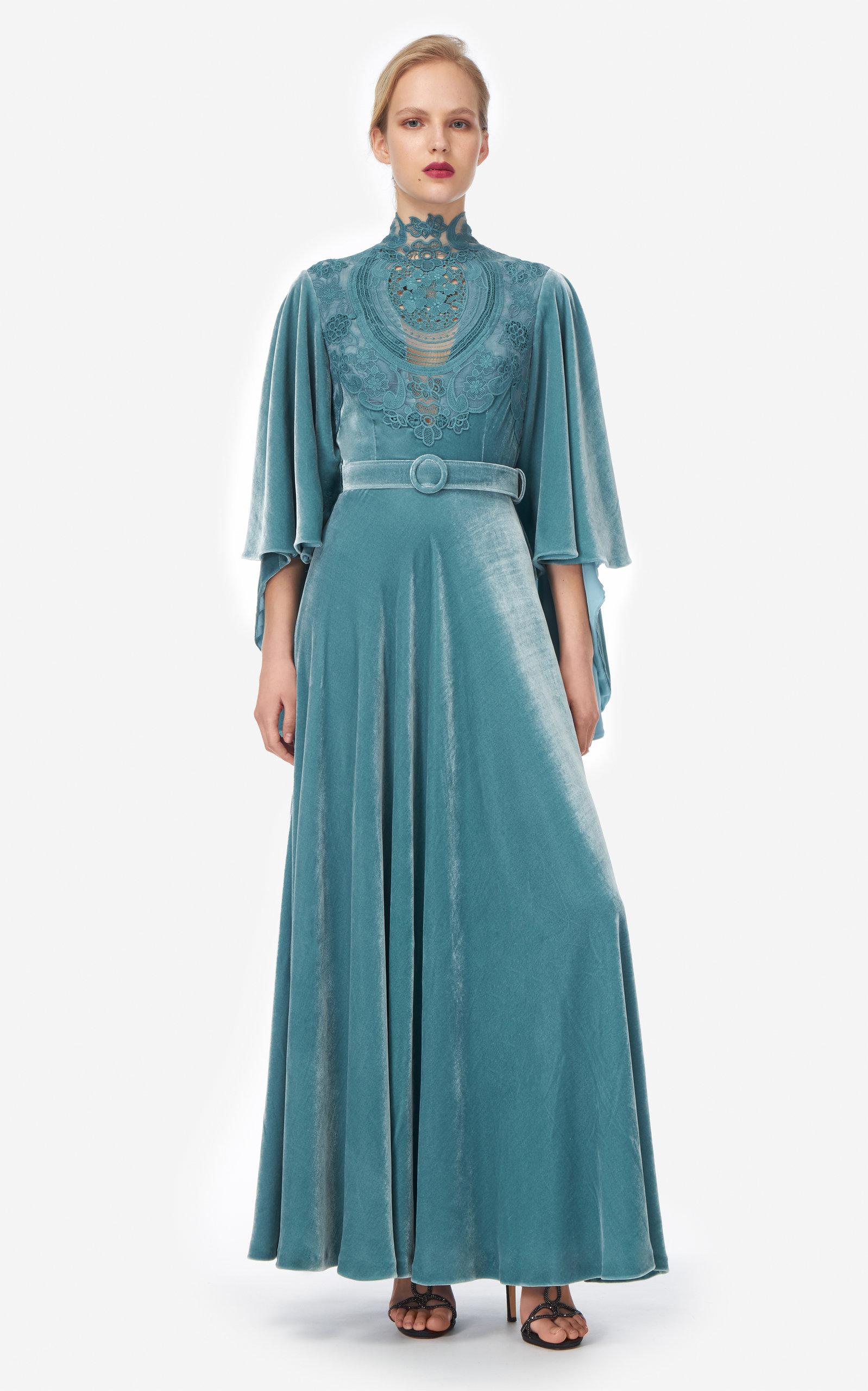 Costarellos Gabriella Velvet Maxi Dress in Blue | Lyst