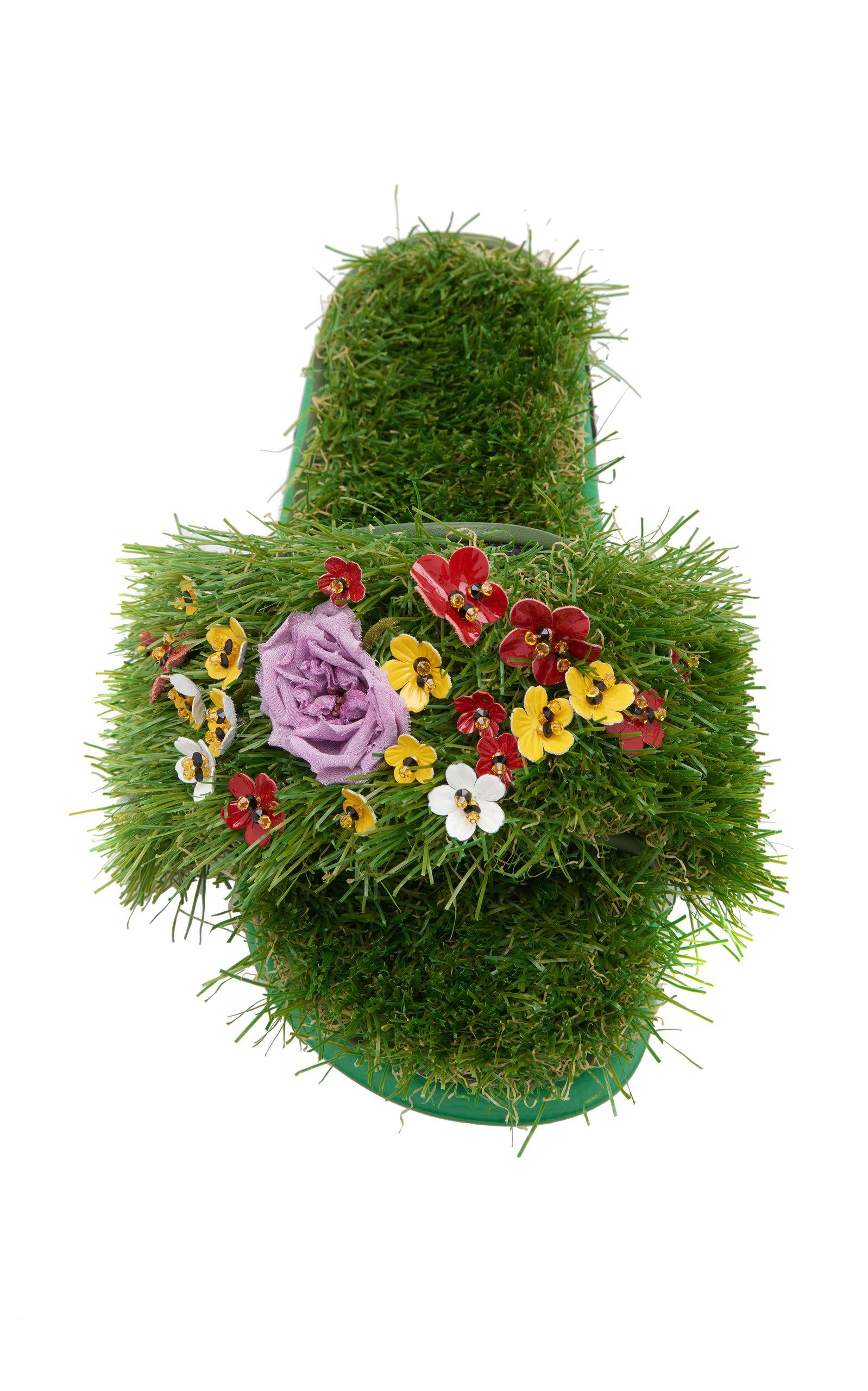 Dolce & Gabbana Floral Embellished Slides in Green | Lyst
