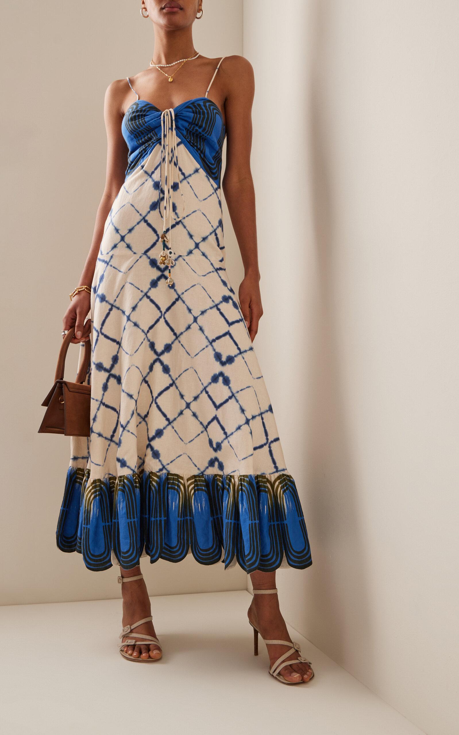 Alexis Nuri Linen cotton Midi Dress in Blue Lyst