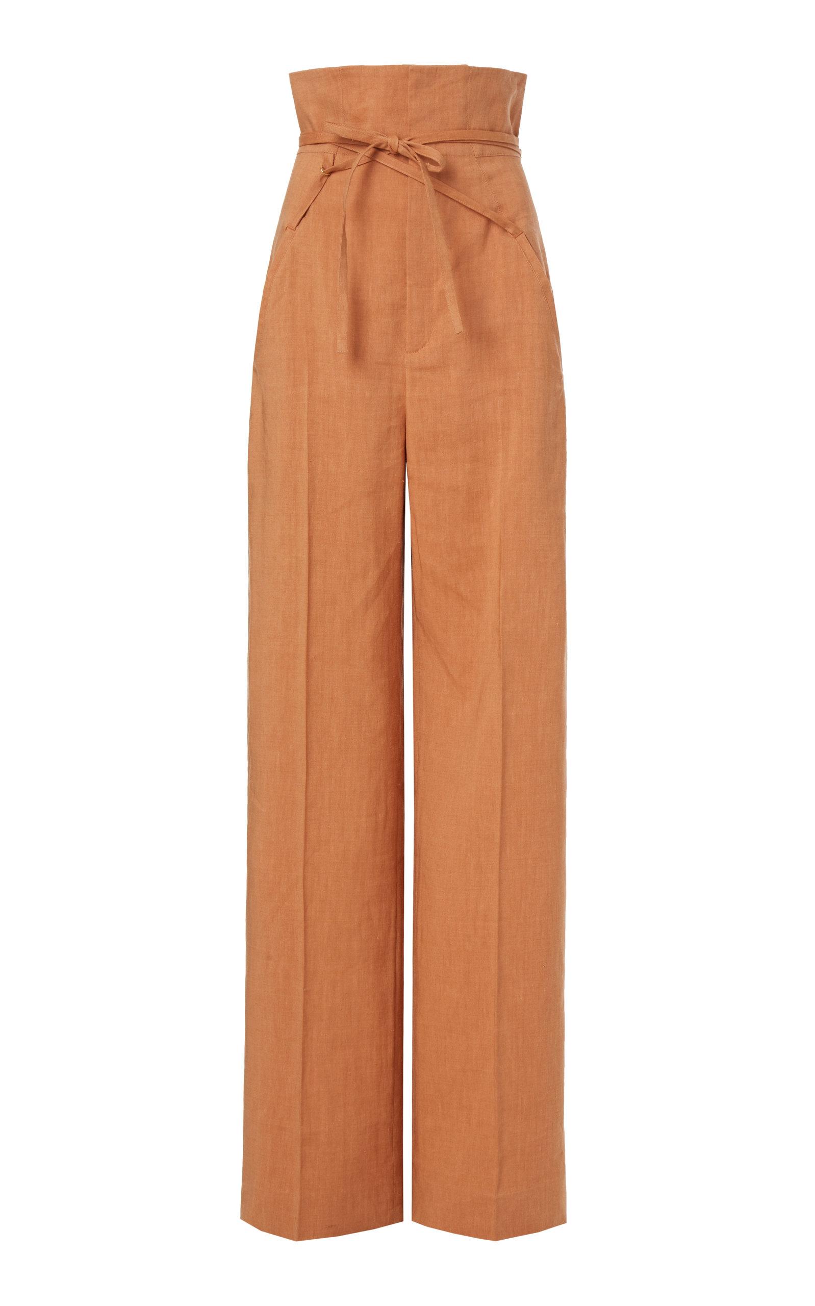 ボトムスその他 JACQUEMUS Brown trousers in silk blend Jacquemus Novio Belted High-rise Hemp-blend Wide-leg Pants