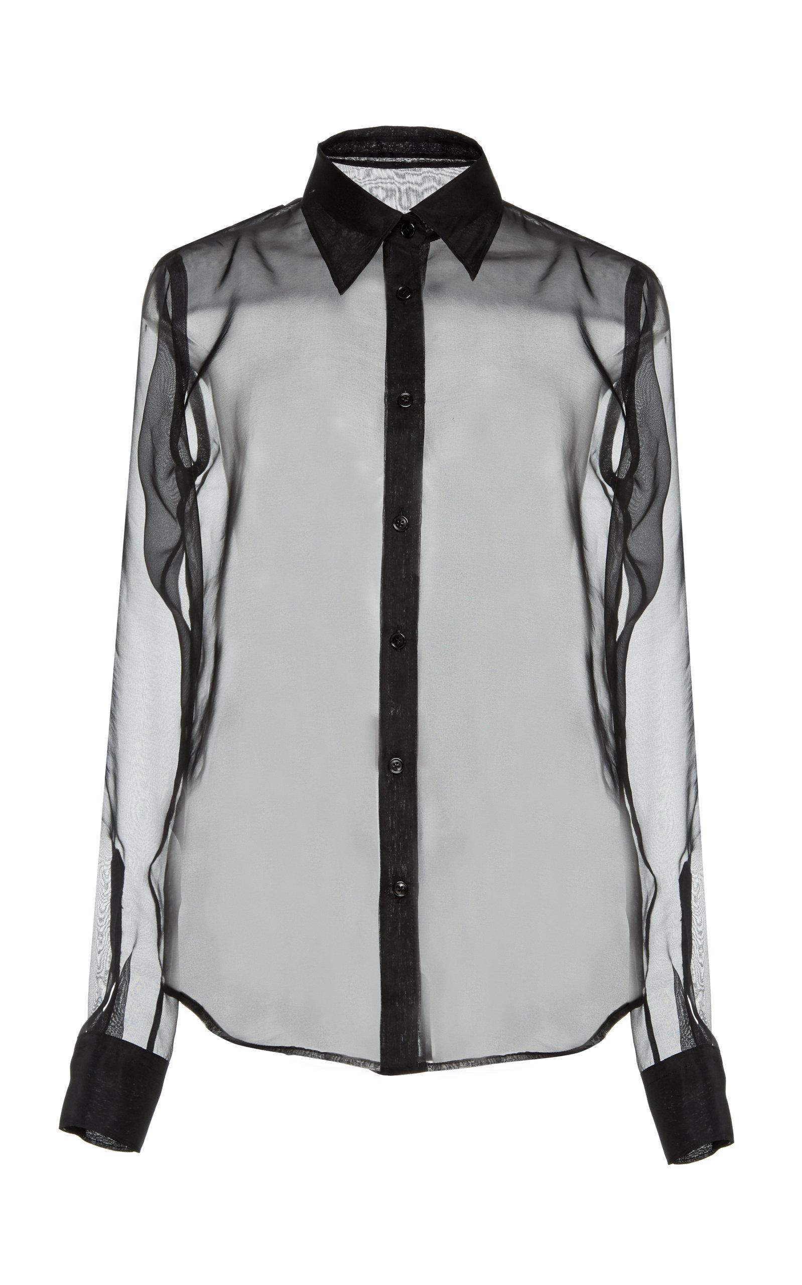 Helmut Lang Sheer Silk-organza Button-front Shirt in Black | Lyst