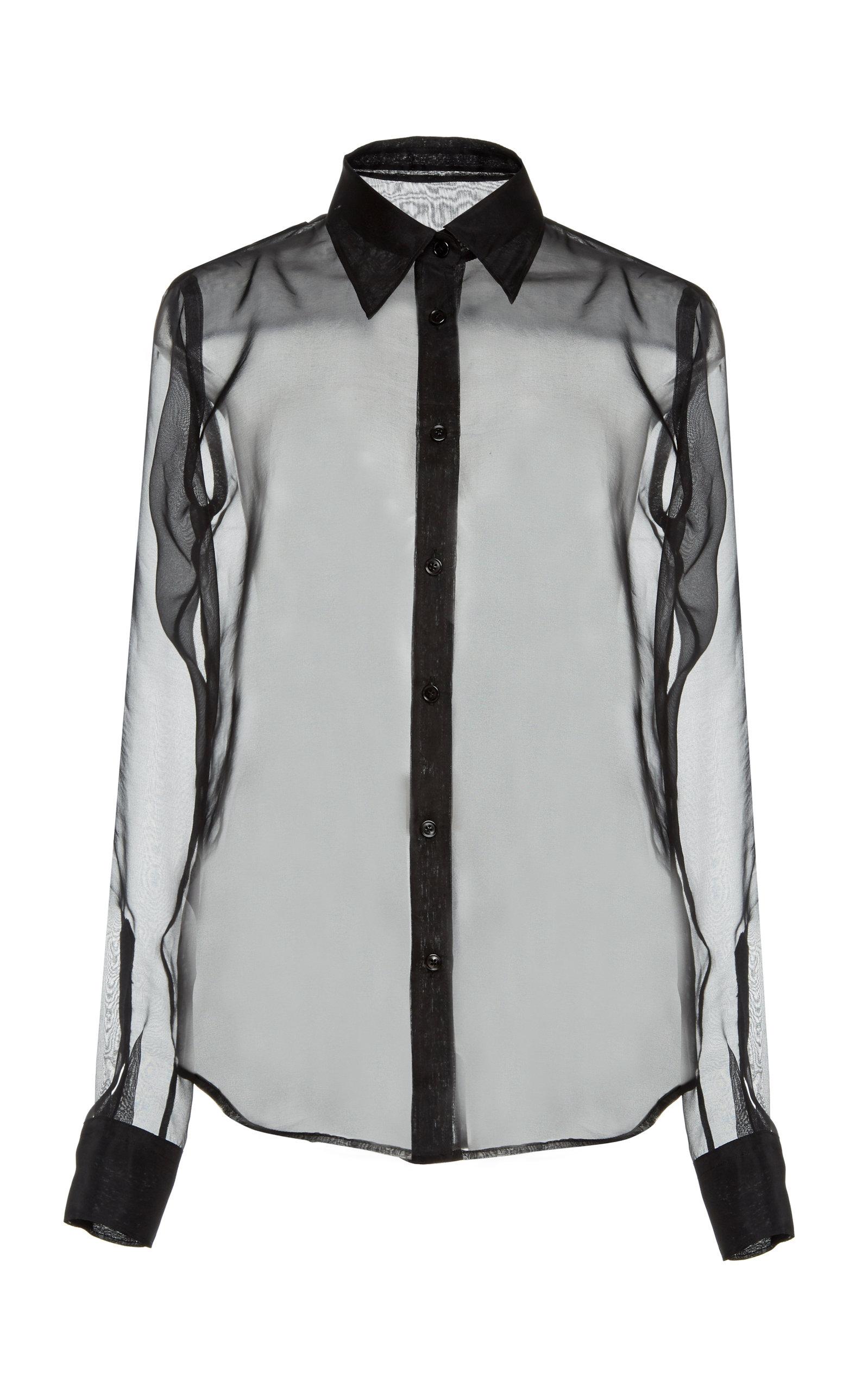 Helmut Lang Sheer Silk-organza Button-front Shirt in Black 