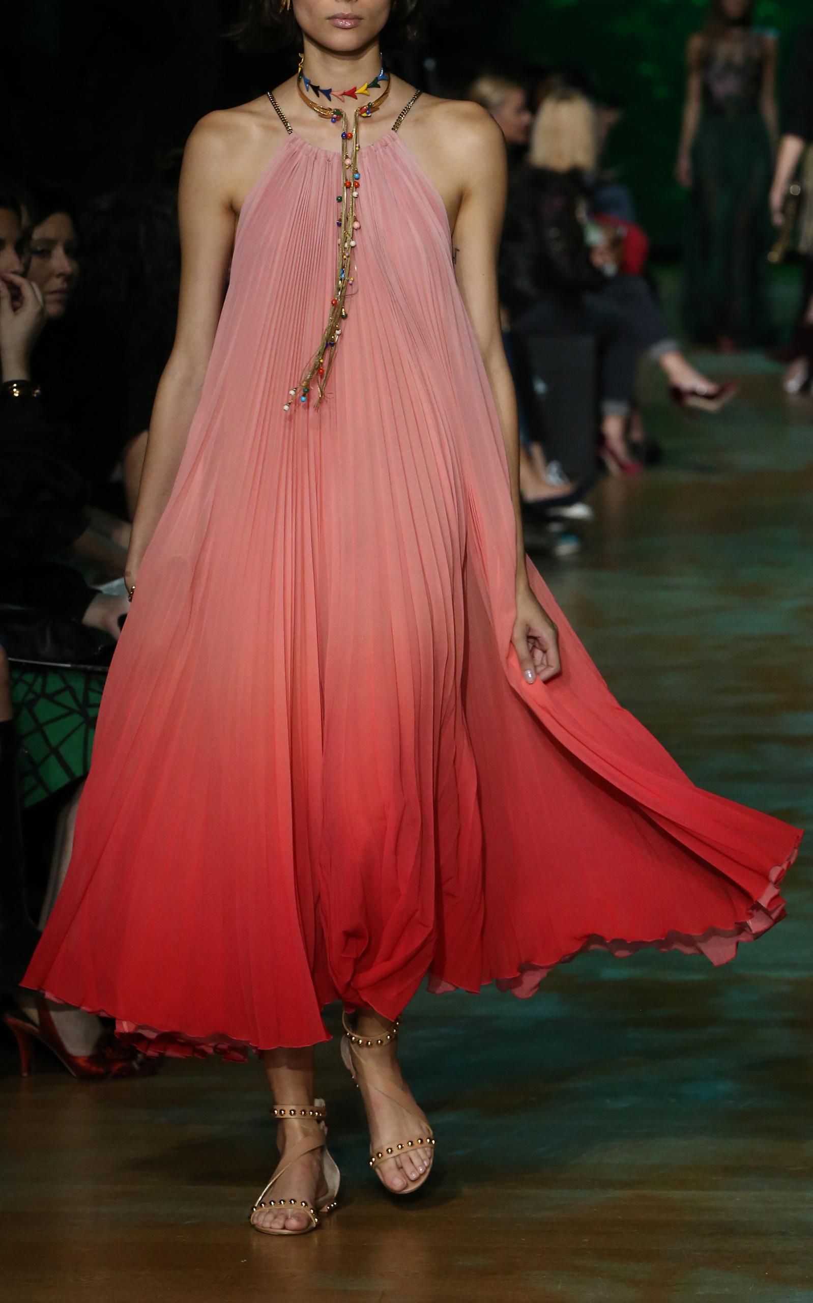 Elie Saab Synthetic Wide Midi Dress in Pink - Lyst