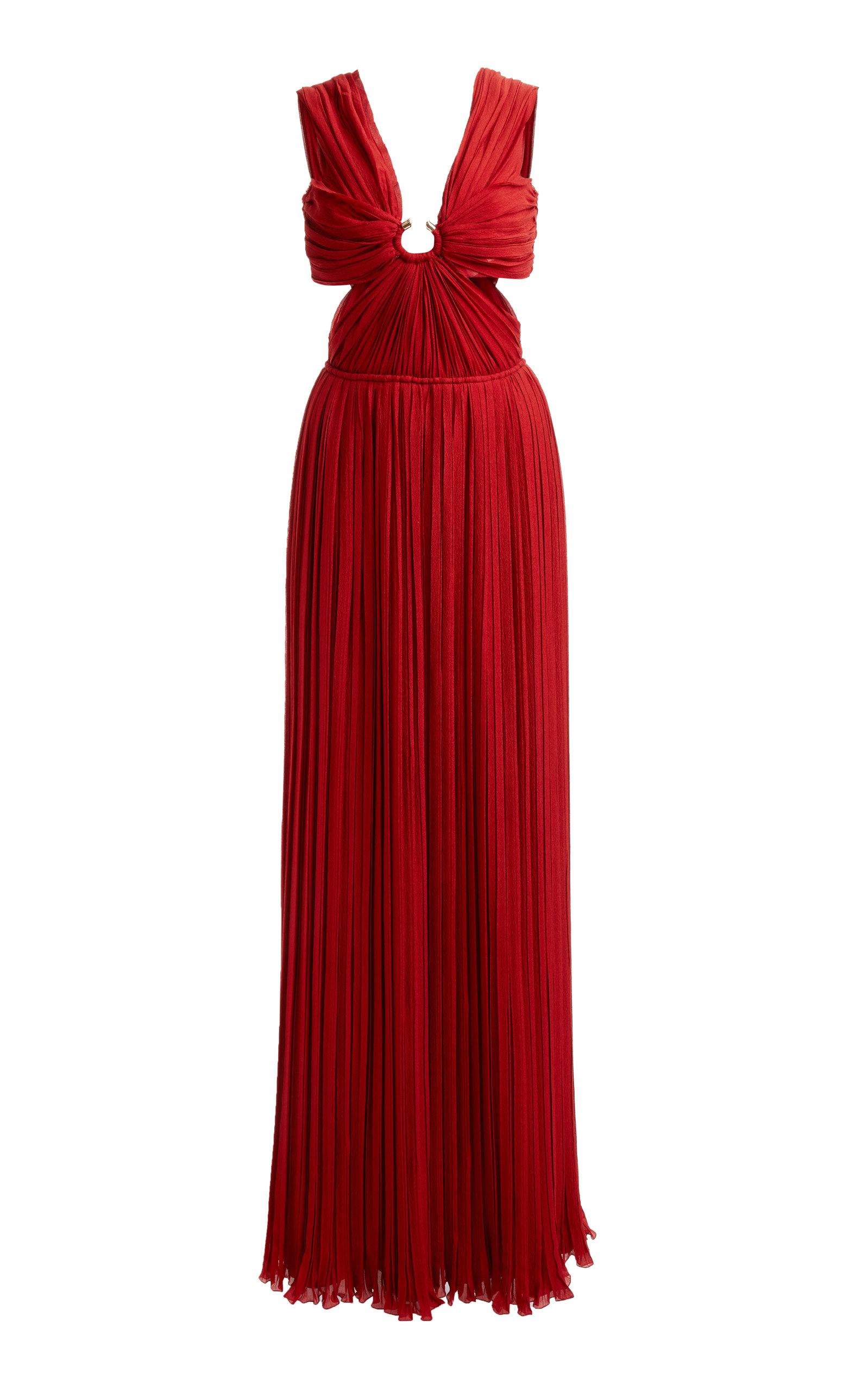 Chloé Cutout Pleated Silk Gown in Red | Lyst