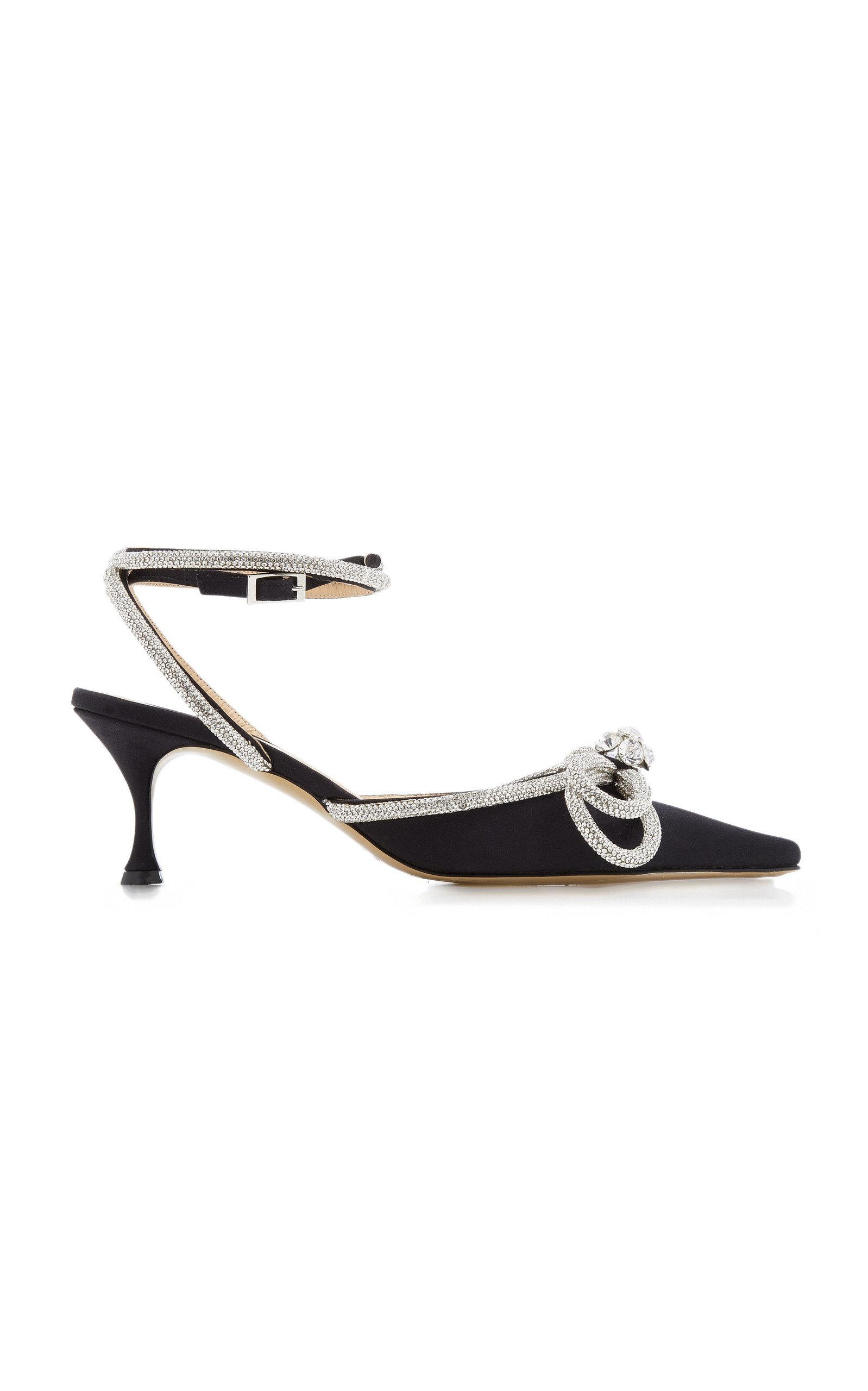 mach and mach double bow crystal embellished satin pumps