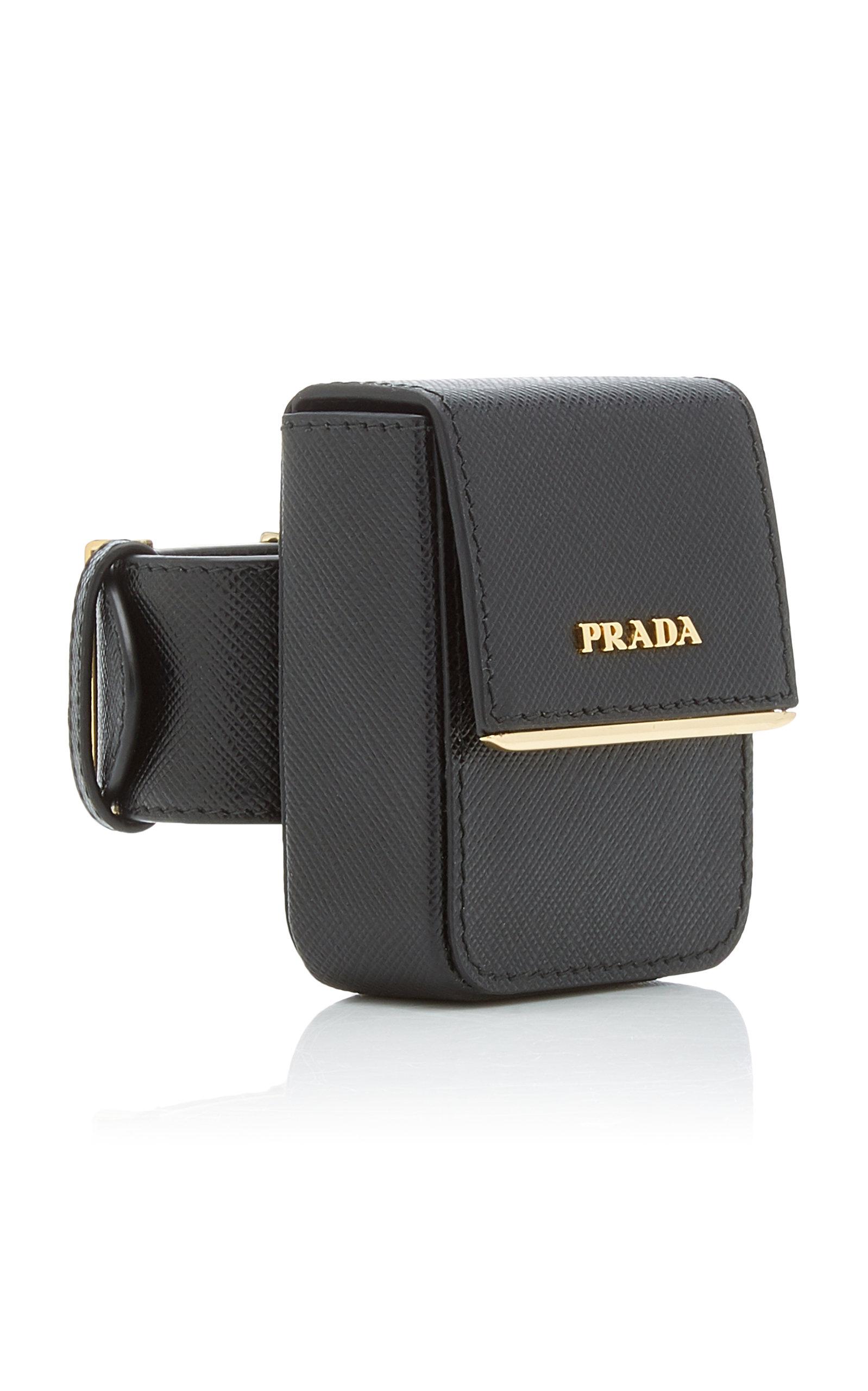 Prada Saffiano Leather Pouch Bracelet in Black | Lyst