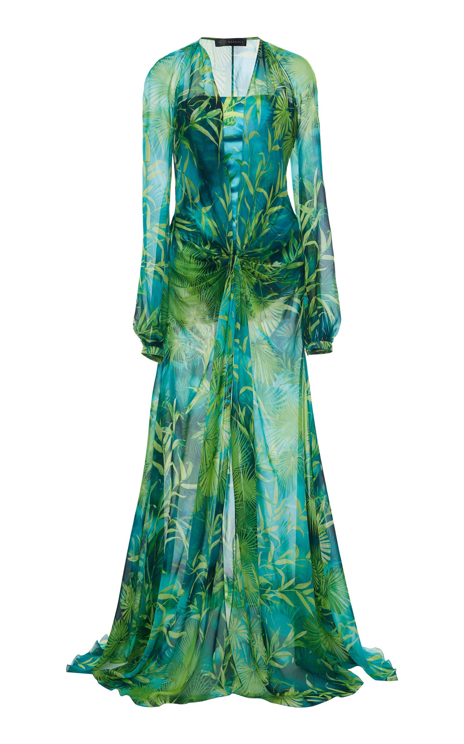 Versace Jungle Print Silk Dress in Green | Lyst