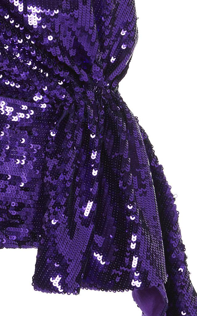 16Arlington Oneshoulder Puff Sleeve Sequin Top in Purple Lyst