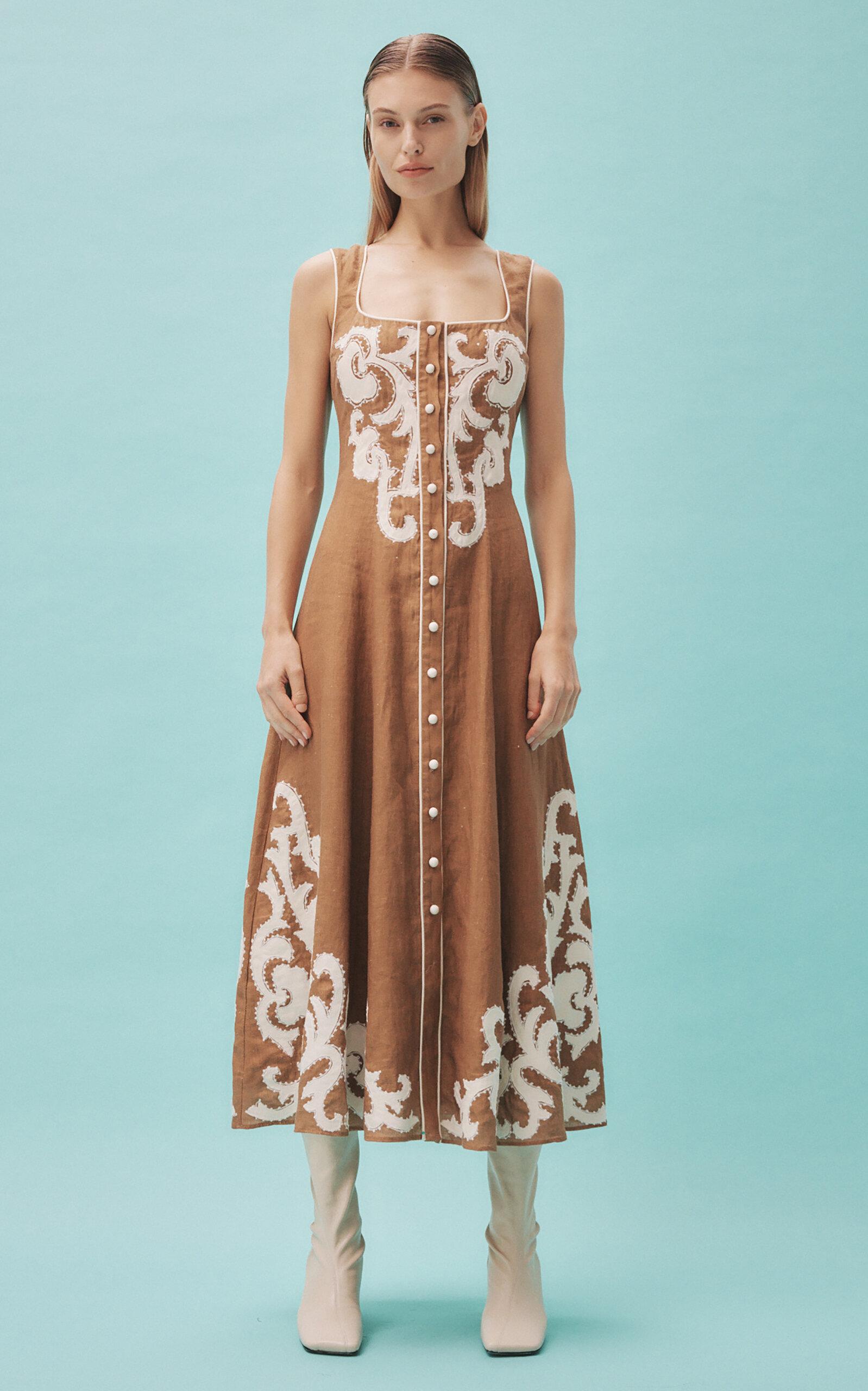 frame the linen day dress Canyon Linen Midi Dress Wheat / L main image 1