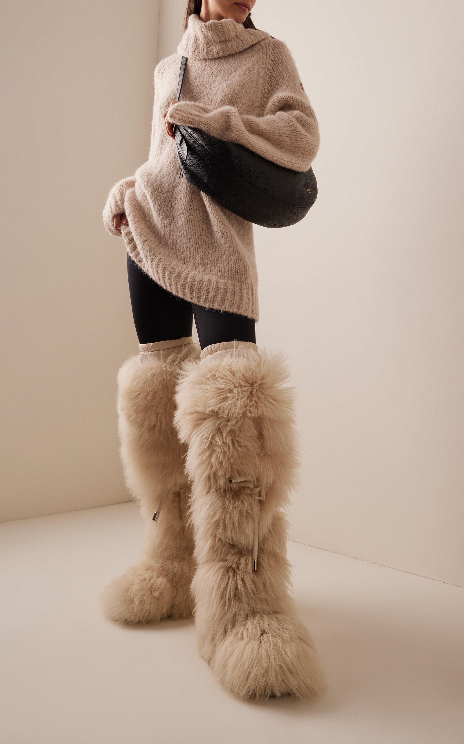 Moncler Gaia Over-The-Knee Shearling Snow Boots in Natural Lyst
