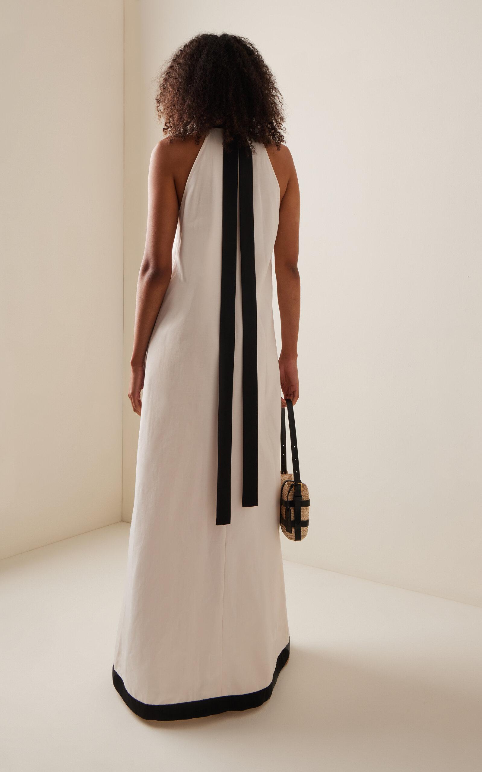 STAUD Wright Cotton-blend Halter Maxi Dress in White | Lyst