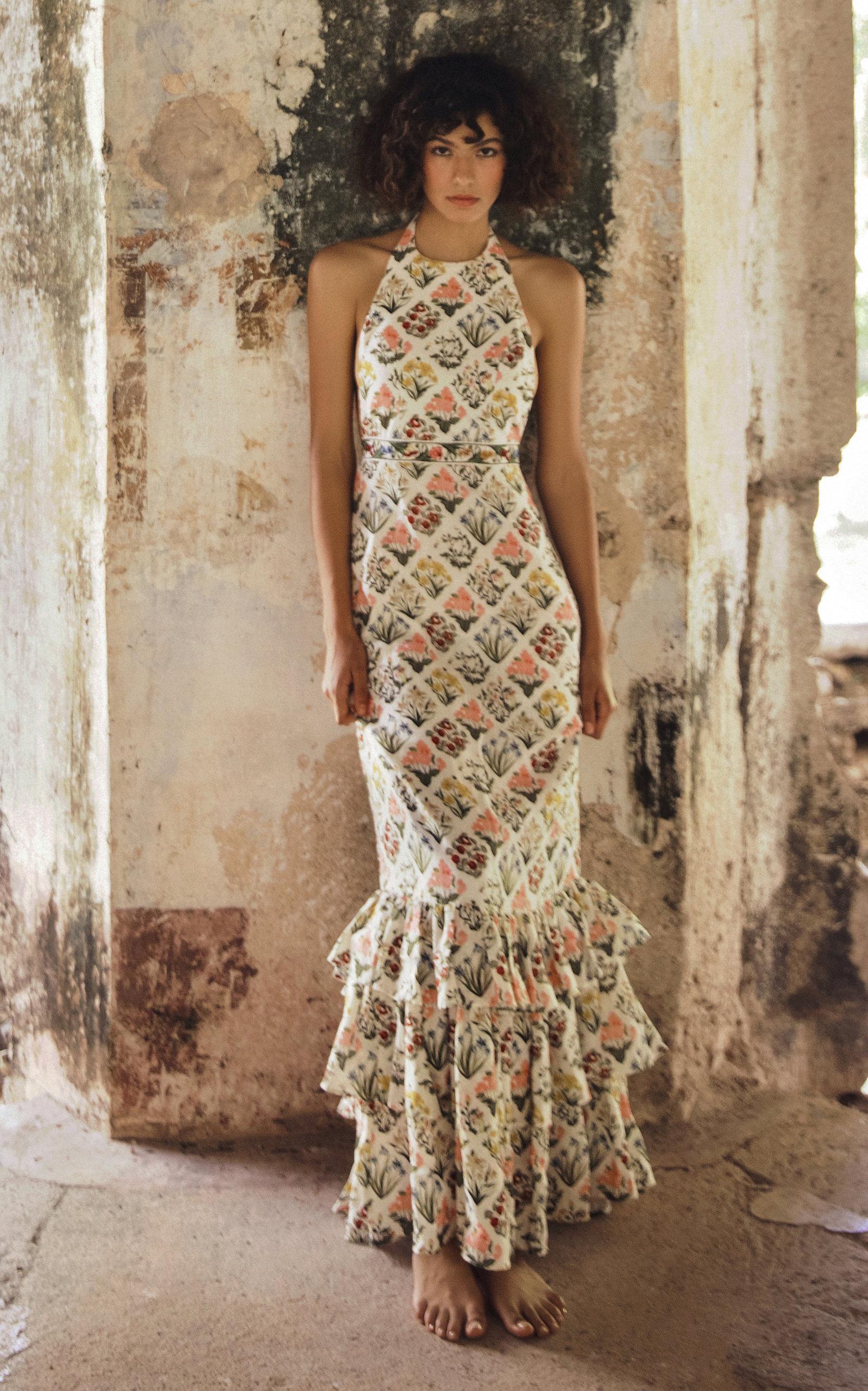 Agua by Agua Bendita Magnolia Printed Linen Maxi Halter Dress | Lyst Canada
