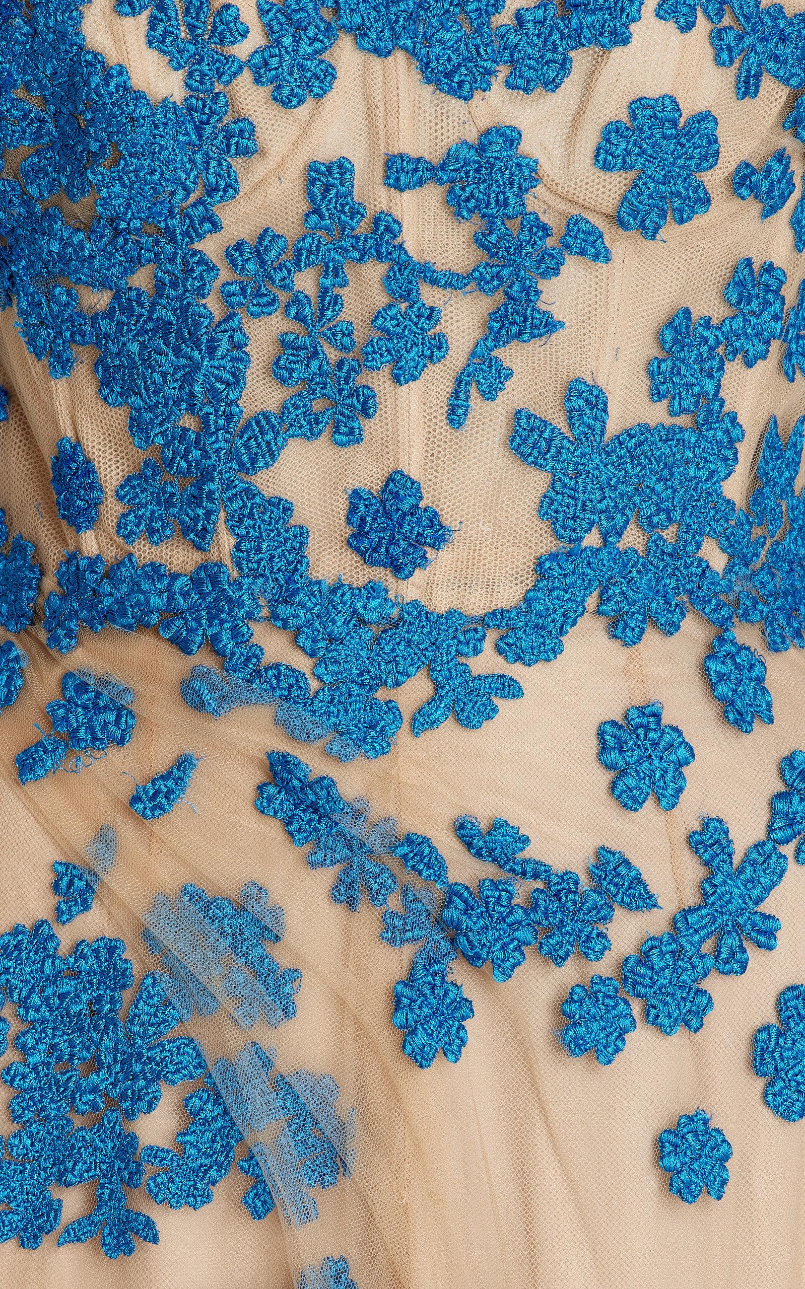 Monique Lhuillier Floral-embroidered Tulle Gown in Blue | Lyst