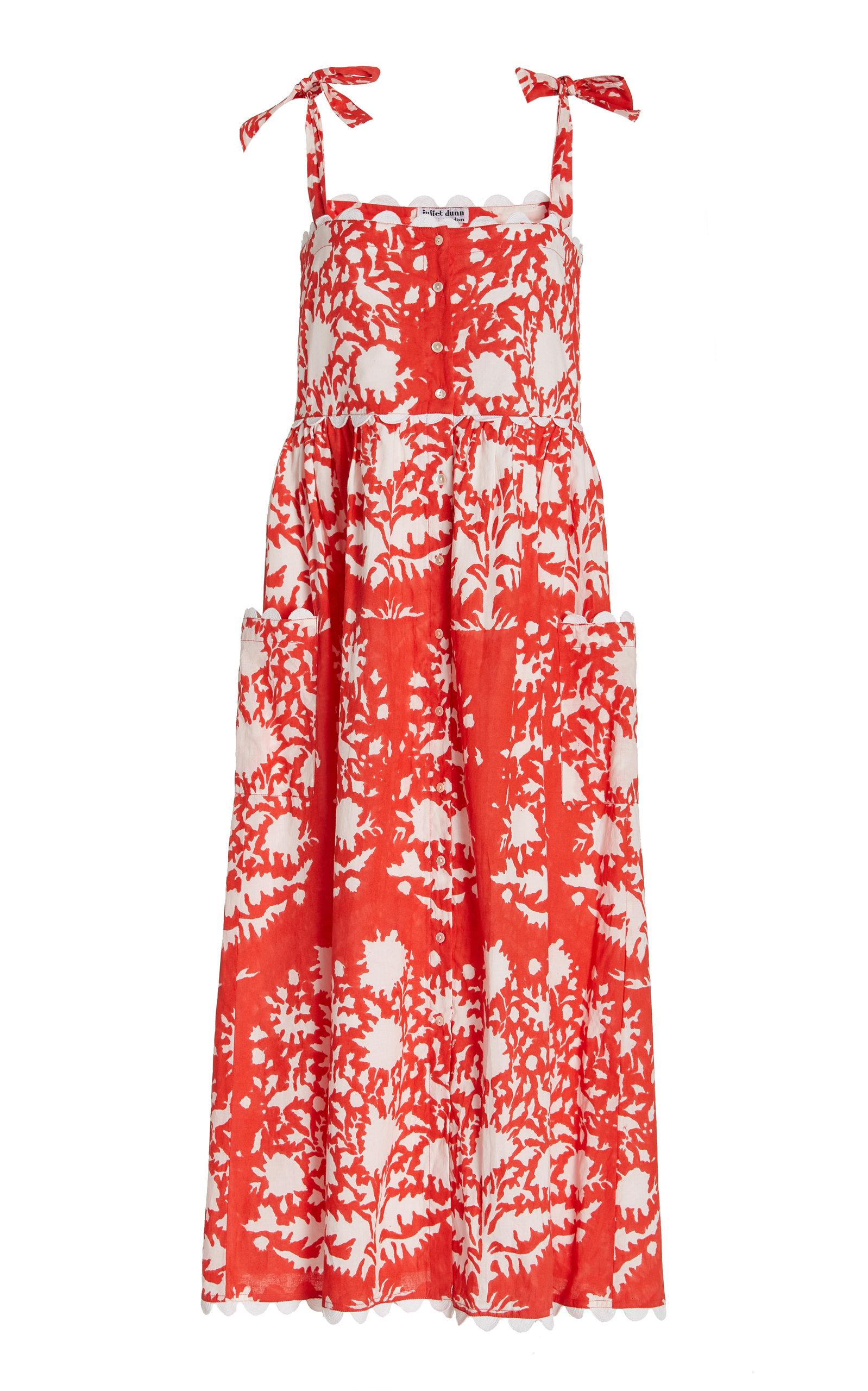 Juliet Dunn Palladio print Tie detailed Cotton Midi Dress in Red