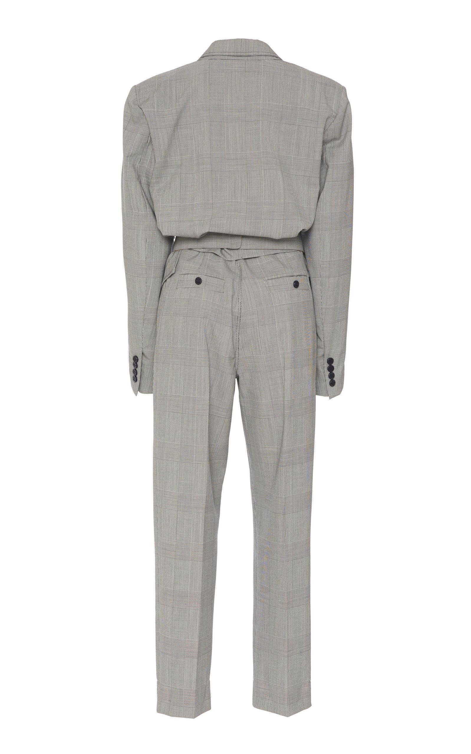 Max Mara Prince Of Wales Checked Wool Jumpsuit in Gray | Lyst