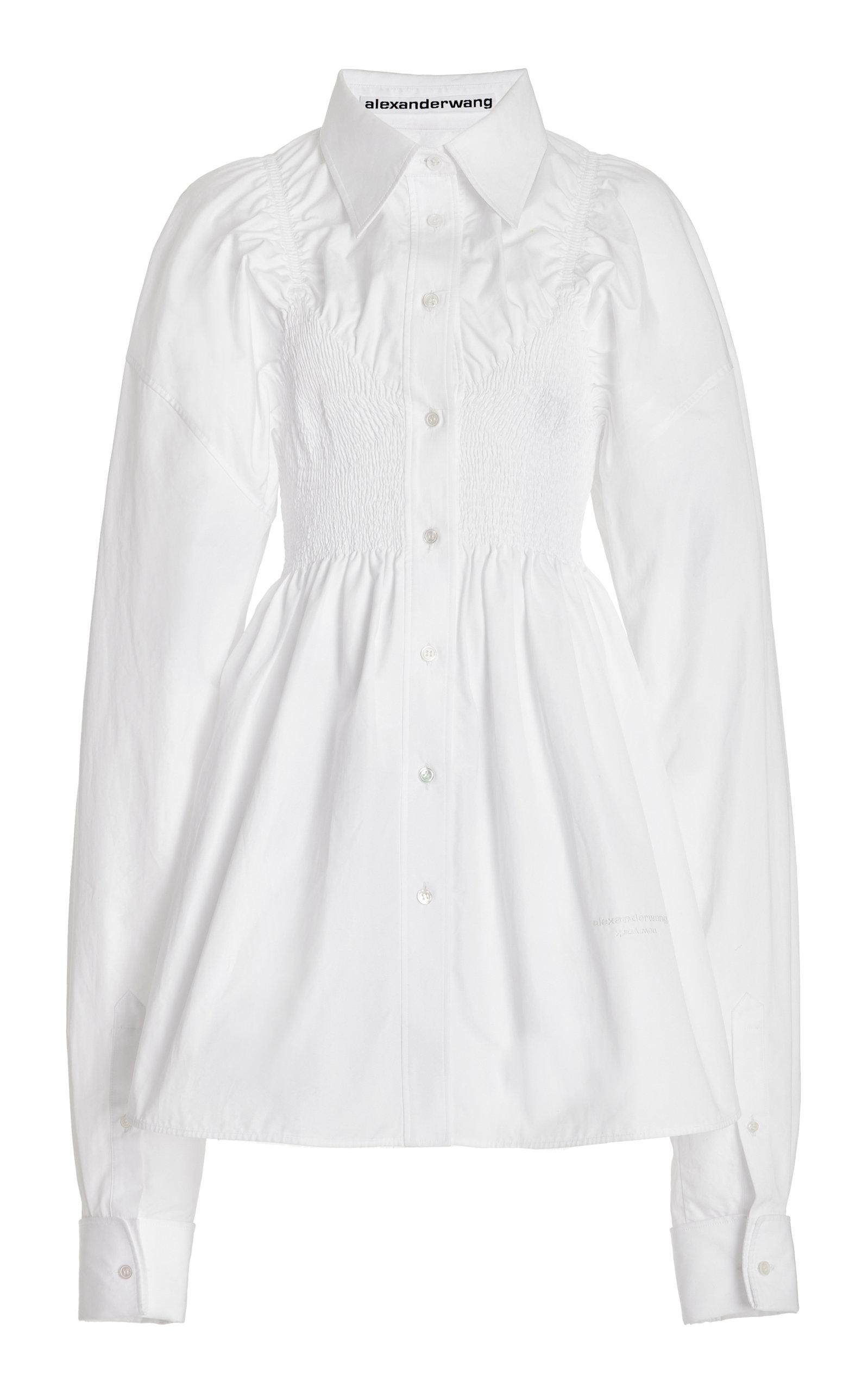 Alexander Wang Smocked Cotton Mini Shirt Dress in White | Lyst