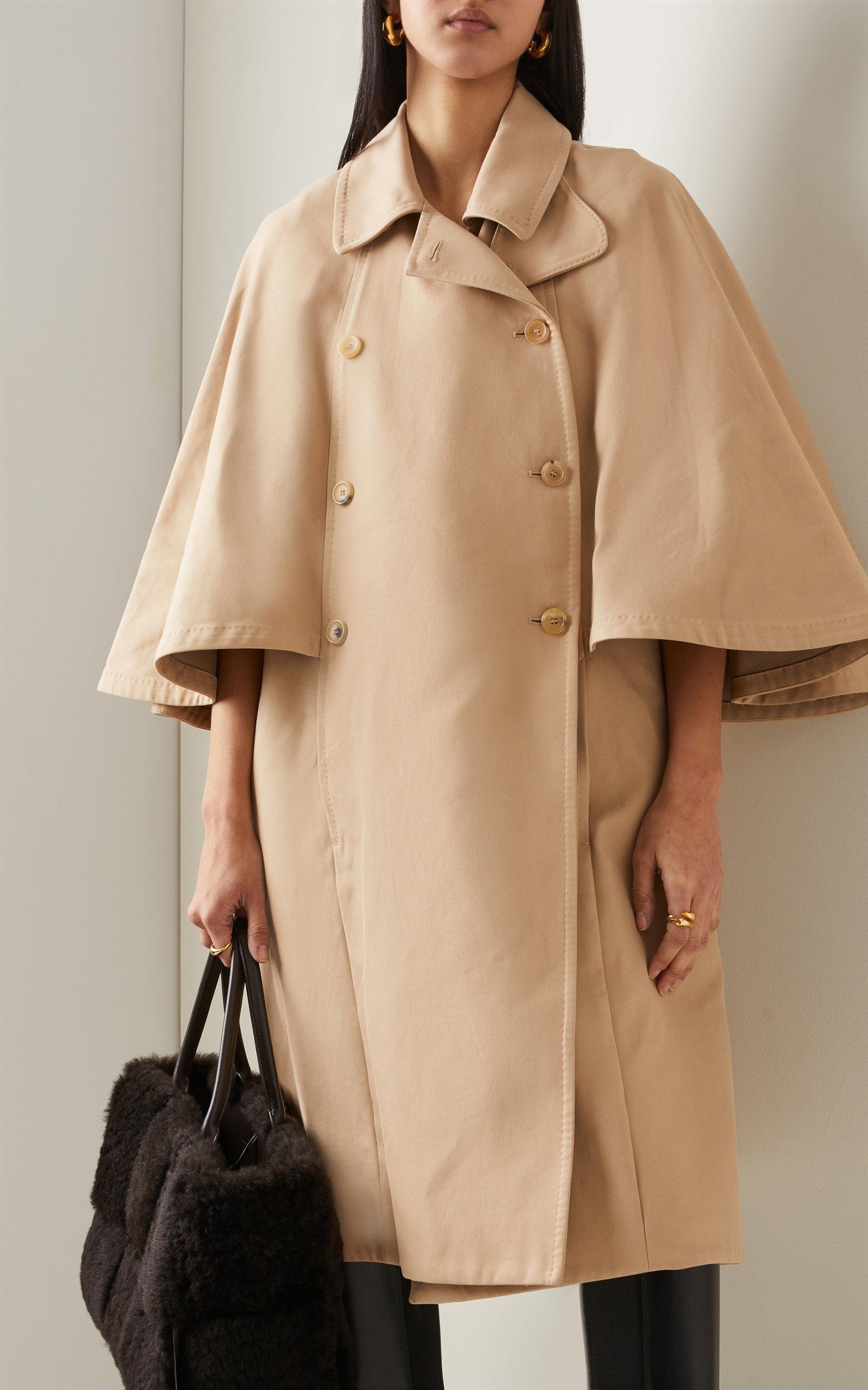 Max Mara Jader Double-breasted Cotton Gabardine Trench Cape in Natural |  Lyst