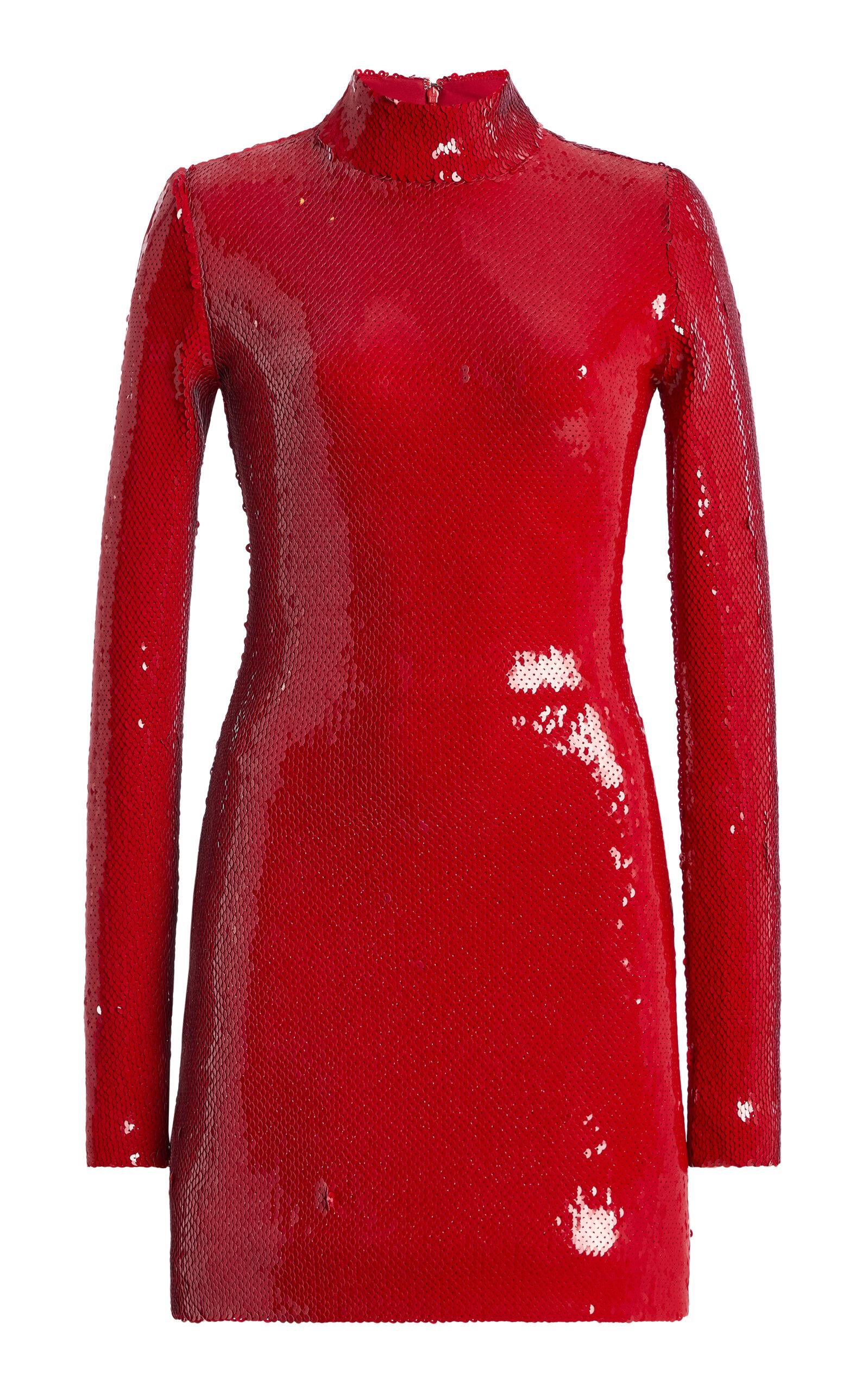 red turtleneck sequin dress Needle & Thread Malia Sequin Turtleneck Midi Dress