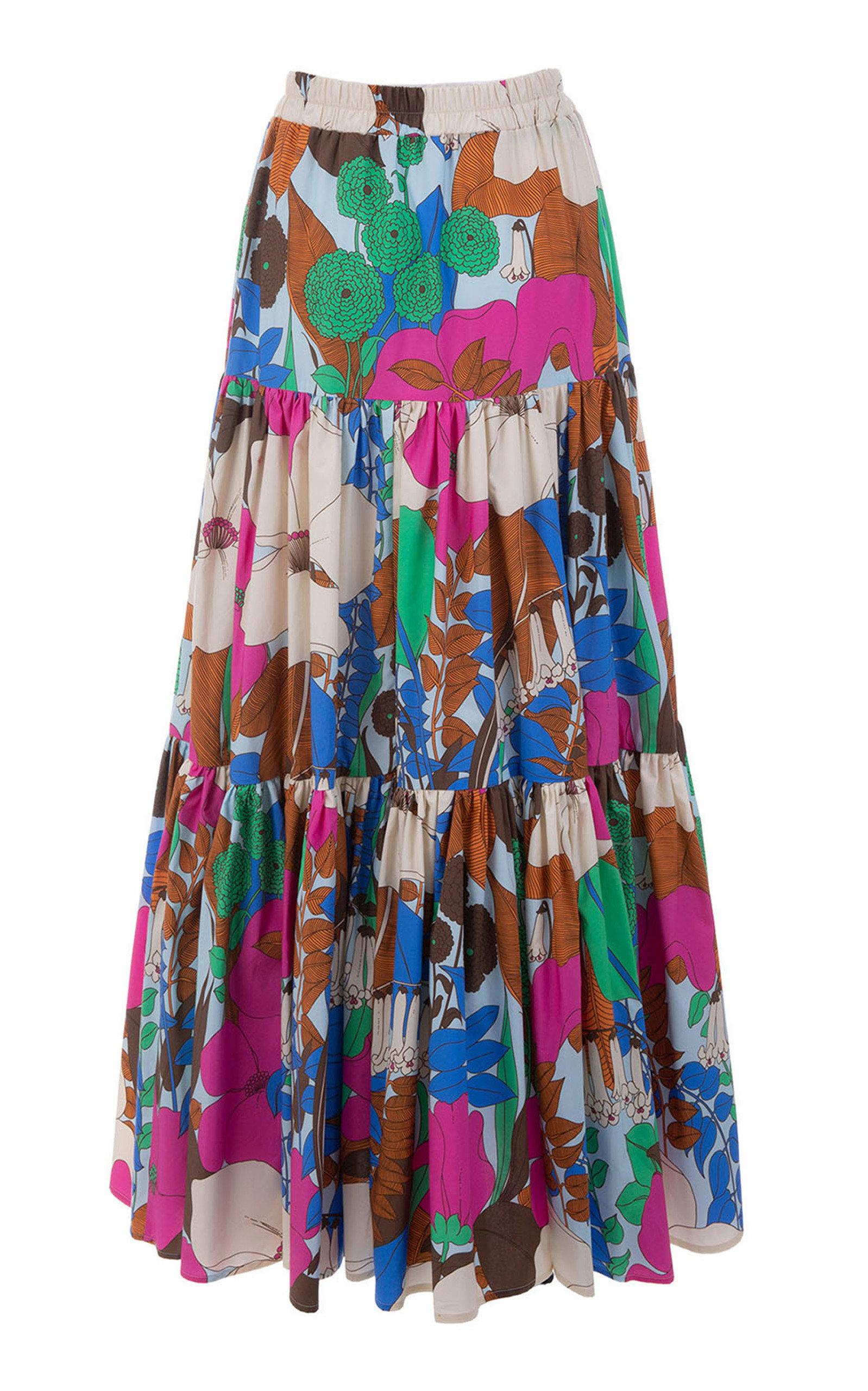 LaDoubleJ Big Tiered Floral Cotton Maxi Skirt - Lyst